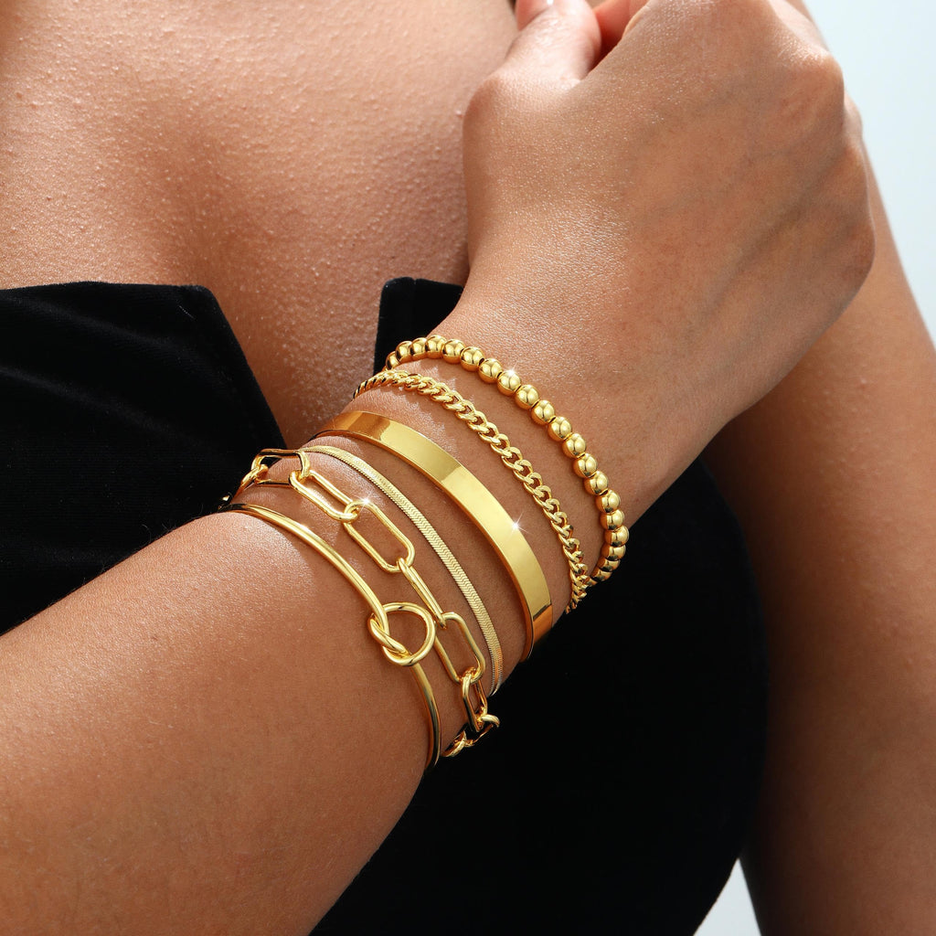 Coshilta Gold Bracelets for women 14K Gold Bangle Bracelet Stack - Adjustable Waterproof Trendy Bracelets Gold Filled Stacks Bangles Link Chain Gold Bracelet Non Tarnish for Women Jewelry Gifts