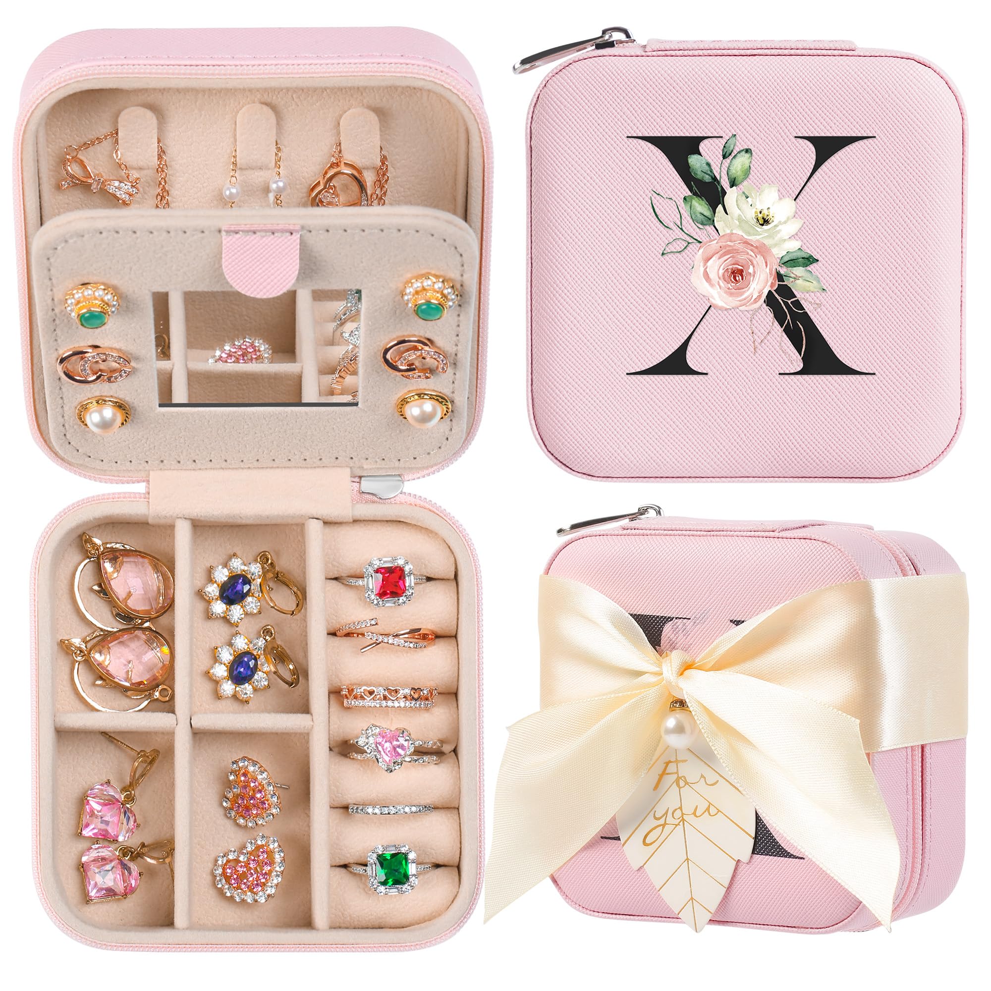 AYGXU Travel Jewelry Box for Women and Girls - Small Case With Initial A-Z - Teacher Gifts