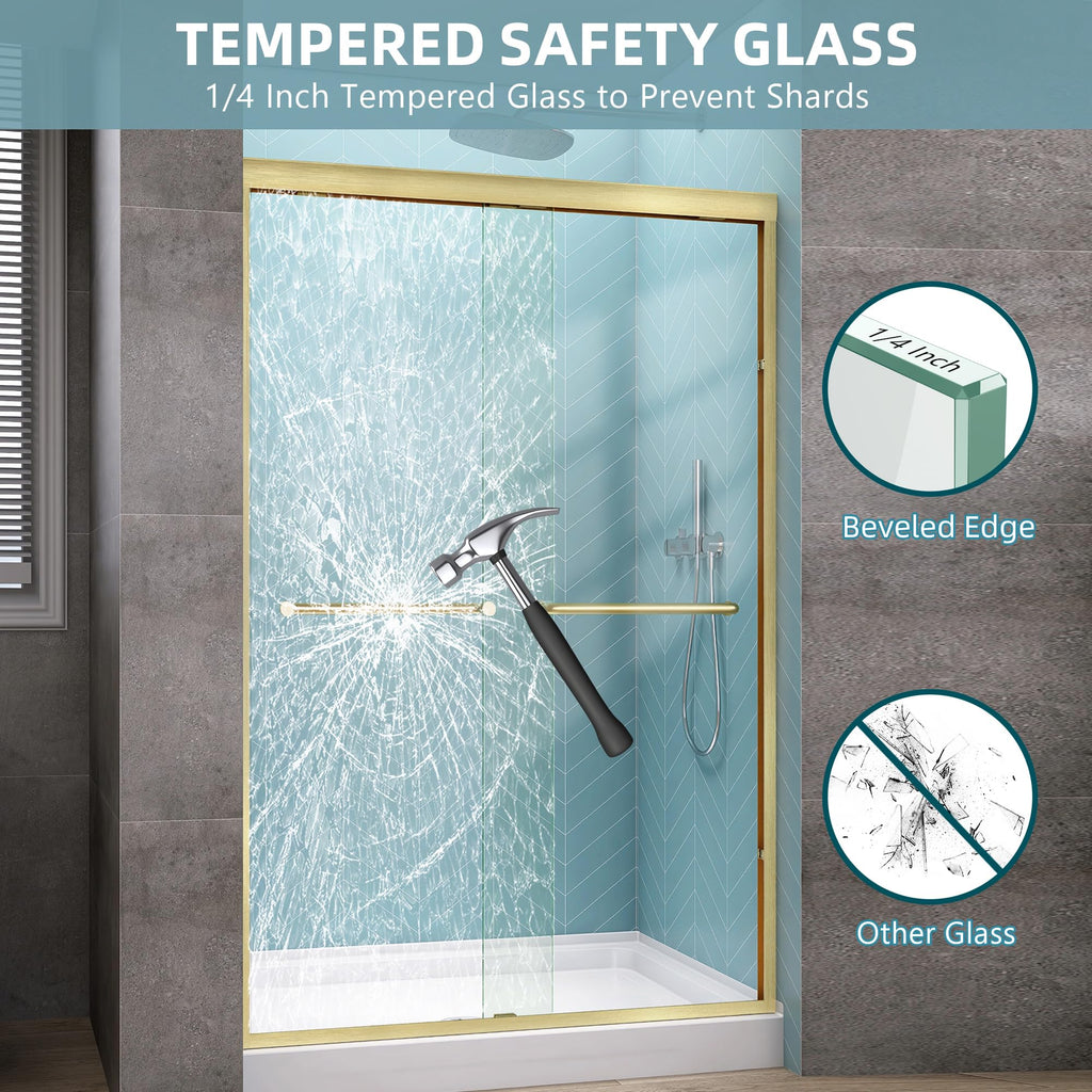 GETPRO Shower Door Sliding 44-48 in. W x 72 in. H Semi-Frameless Bypasss Double Sliding Doors for Shower,1/4 inch Clear Tempered Walk-in Shower Glass Door Brushed Nickel