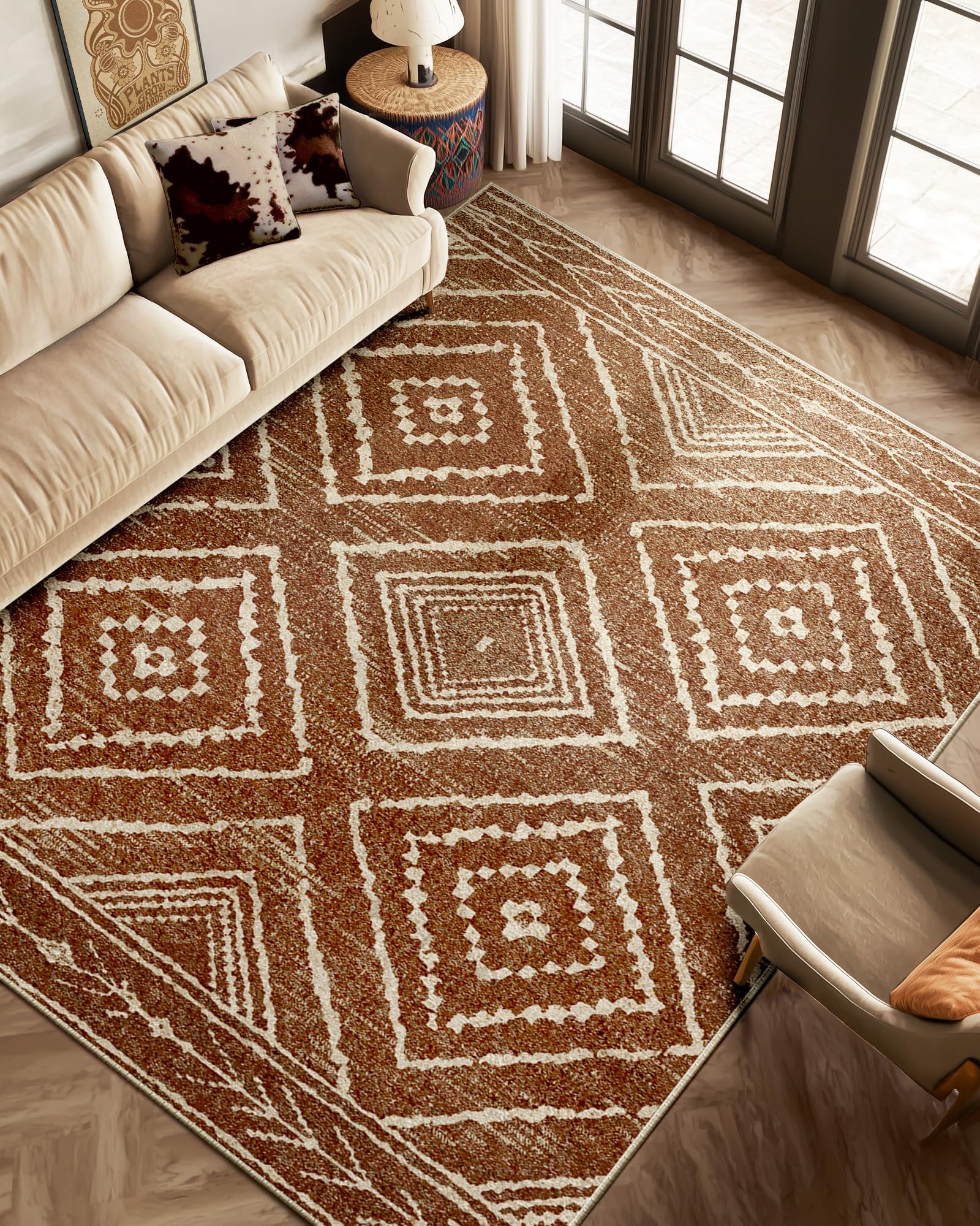 BESTSWEETIE Area Rug 2x3 Rug Machine Washable Non-Slip Low Pile Print Pattern Western Rug for Living Room Bedroom Entryway Tribal Series-Abstract/Cowhide