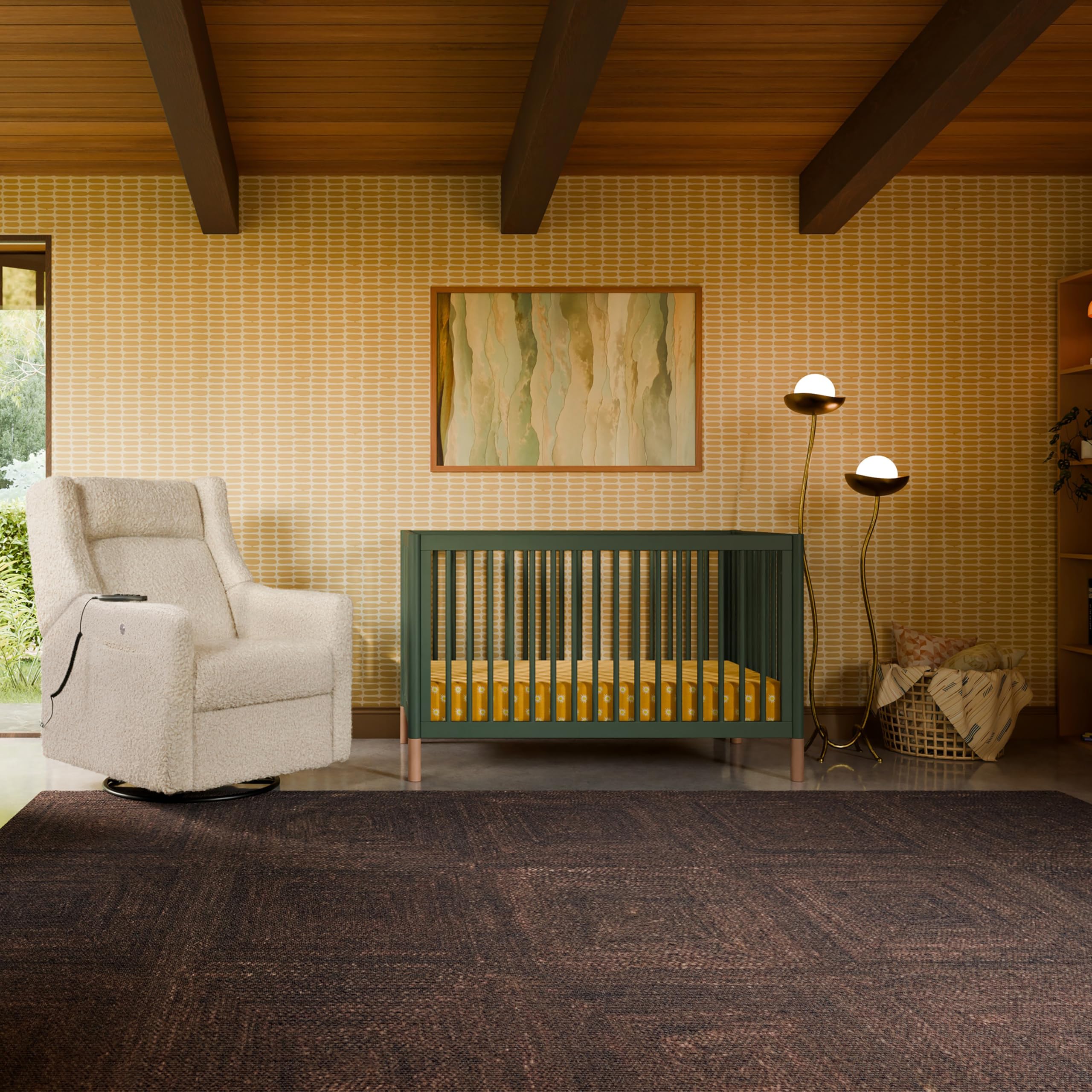 Babyletto Gelato 4-in-1 Convertible Crib with Toddler Bed Conversion in Natural Walnut and Brushed Gold Feet, Greenguard Gold Certified