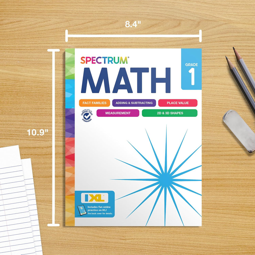 Spectrum 1st Grade Math Workbook, Mathematics Activity Book for Kids Ages 6-7, Addition, Subtraction, Place Value, Shapes, and More, Classroom or Homeschool Curriculum