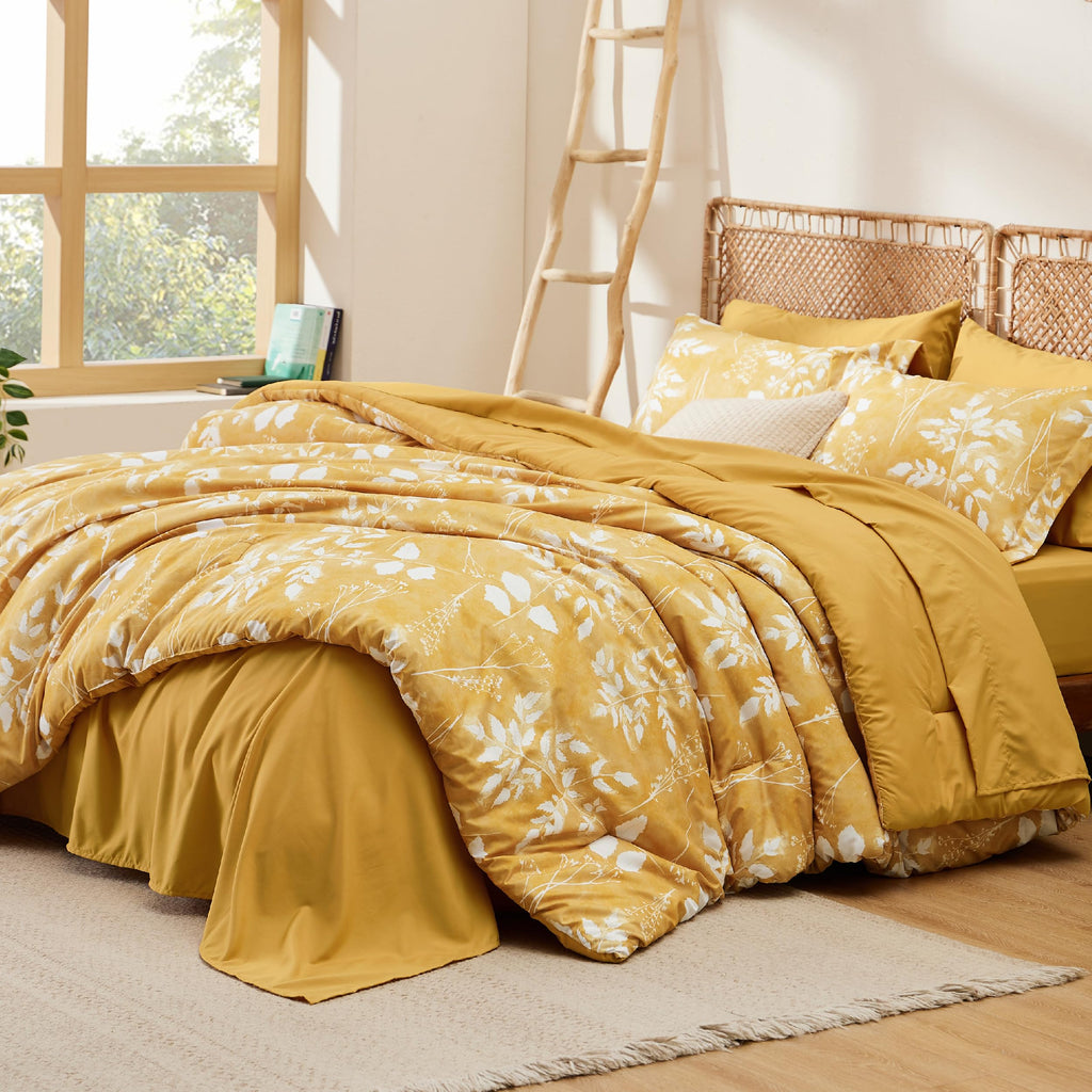Bedsure Twin Comforter Set - 5 Pieces Floral Sage Green Soft Bedding Sets, Twin Bed in a Bag with Botanical Flowers Comforter, Sheets, Pillowcase & Sham