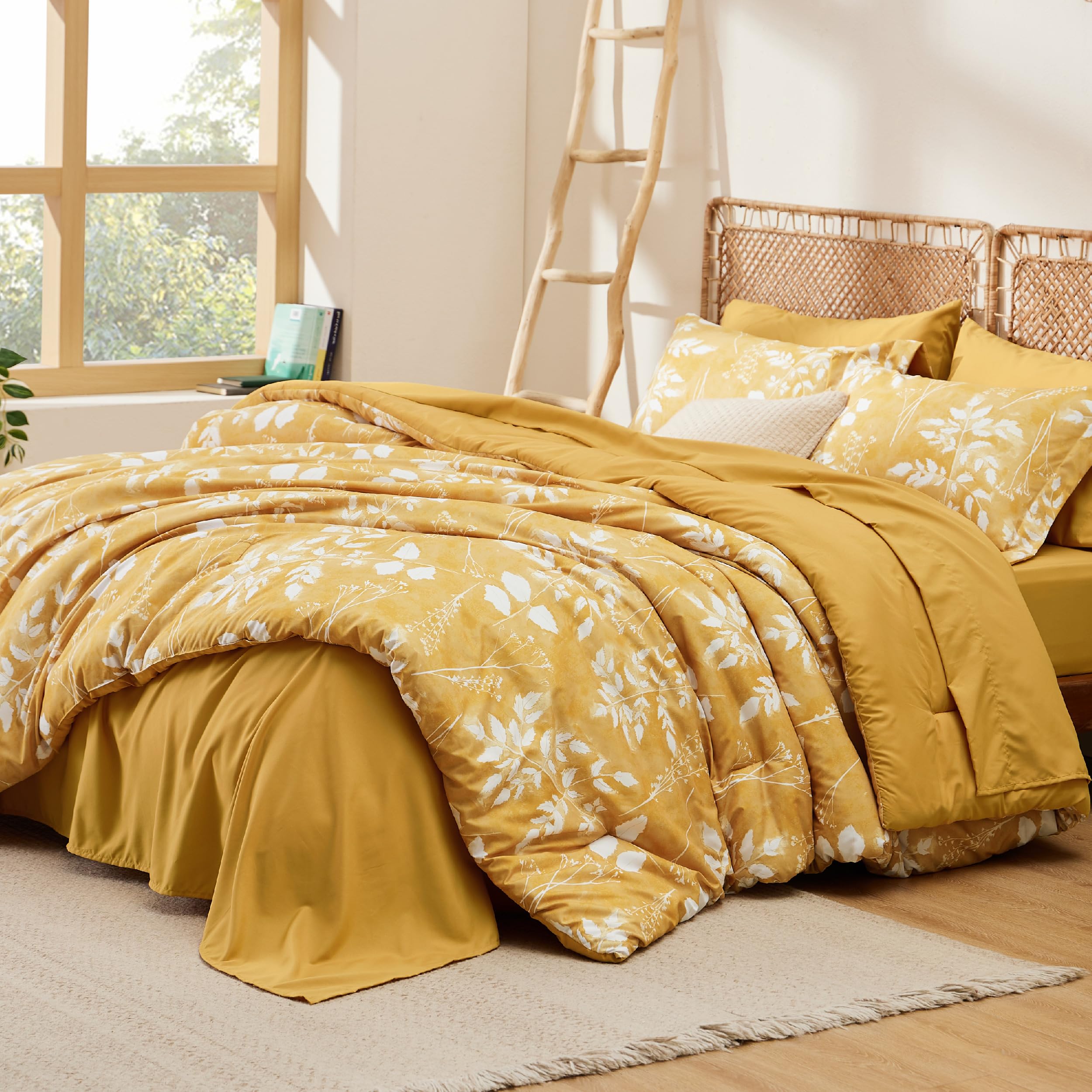 Bedsure Twin Comforter Set - 5 Pieces Floral Sage Green Soft Bedding Sets, Twin Bed in a Bag with Botanical Flowers Comforter, Sheets, Pillowcase & Sham