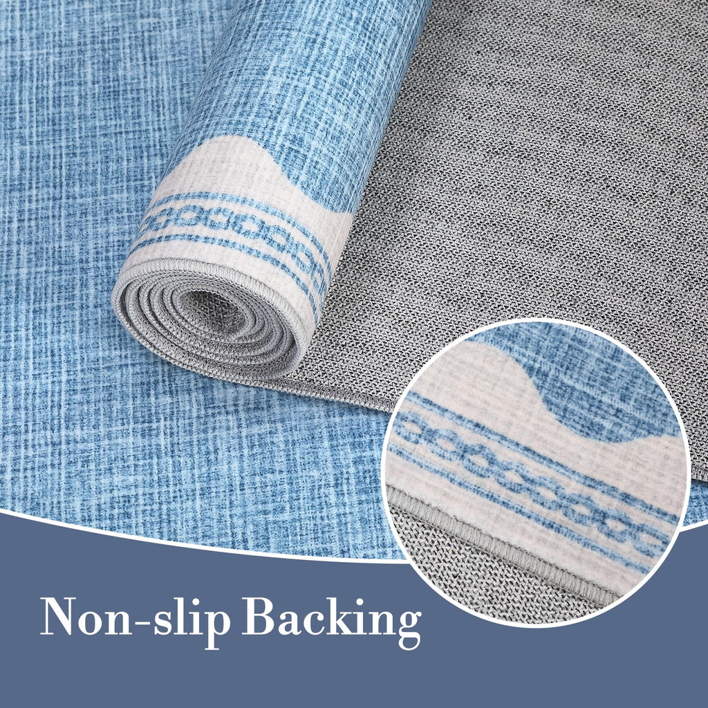 Scalloped Rug 2x3 Rugs for Entryway, Solid Blue Rugs Small Area Rug Non Slip Scalloped Bath Mat, Washable Front Door Mat Indoor Entrance,Soft Girls Nursery Dorm Carpet for Bedroom Kitchen