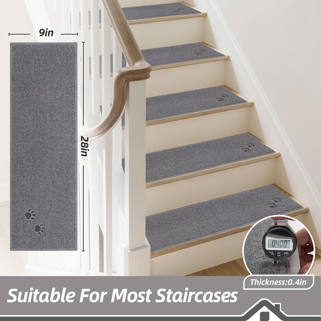 BEQHAUSE Stair Treads for Wooden Steps 28inX9in, Non Slip Carpet Stair Treads Indoor Stair Runners Machine Washable, Soft Stair Rugs Mat Surface Polyester TPE Backing, 4pcs, Beige