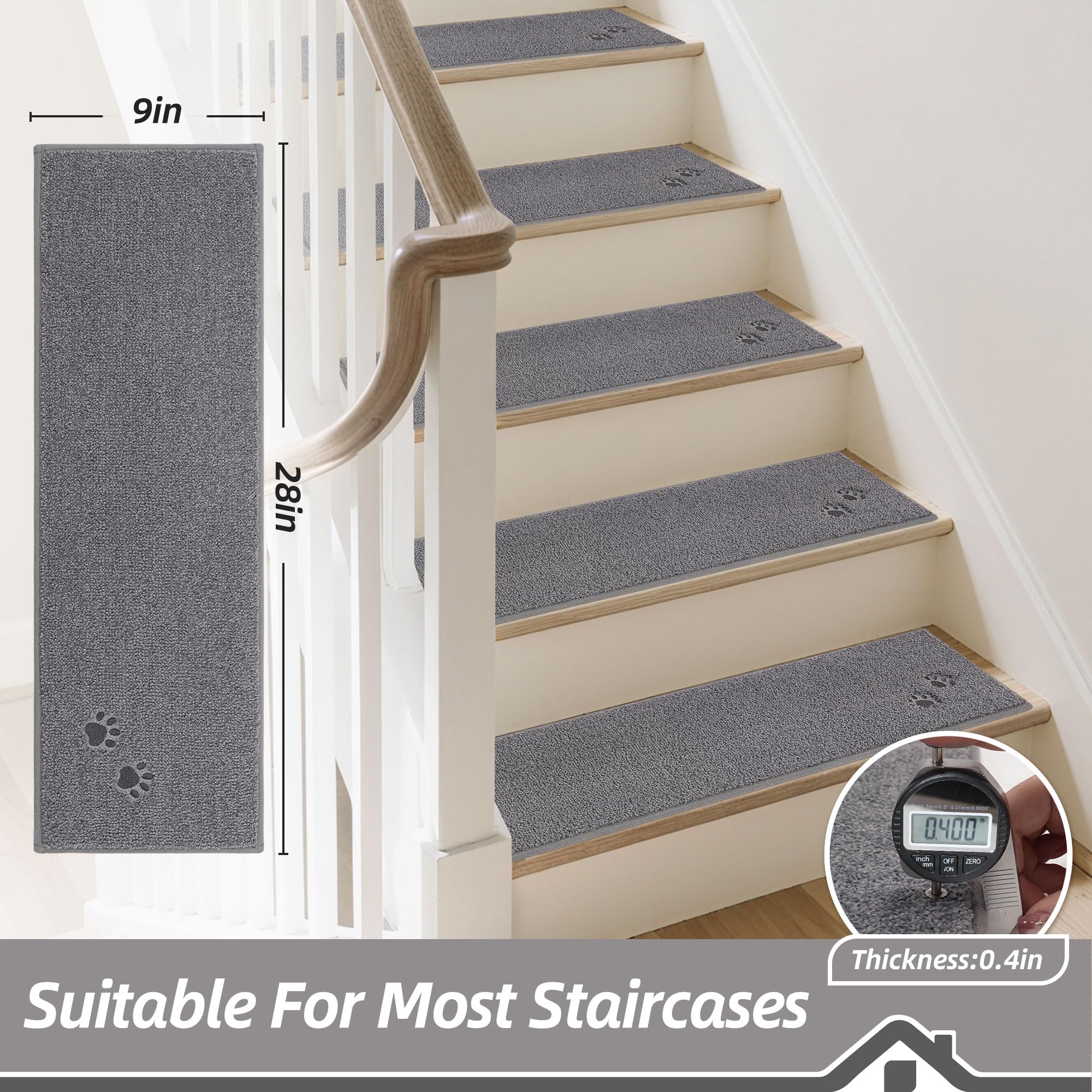 BEQHAUSE Stair Treads for Wooden Steps 28inX9in, Non Slip Carpet Stair Treads Indoor Stair Runners Machine Washable, Soft Stair Rugs Mat Surface Polyester TPE Backing, 4pcs, Beige