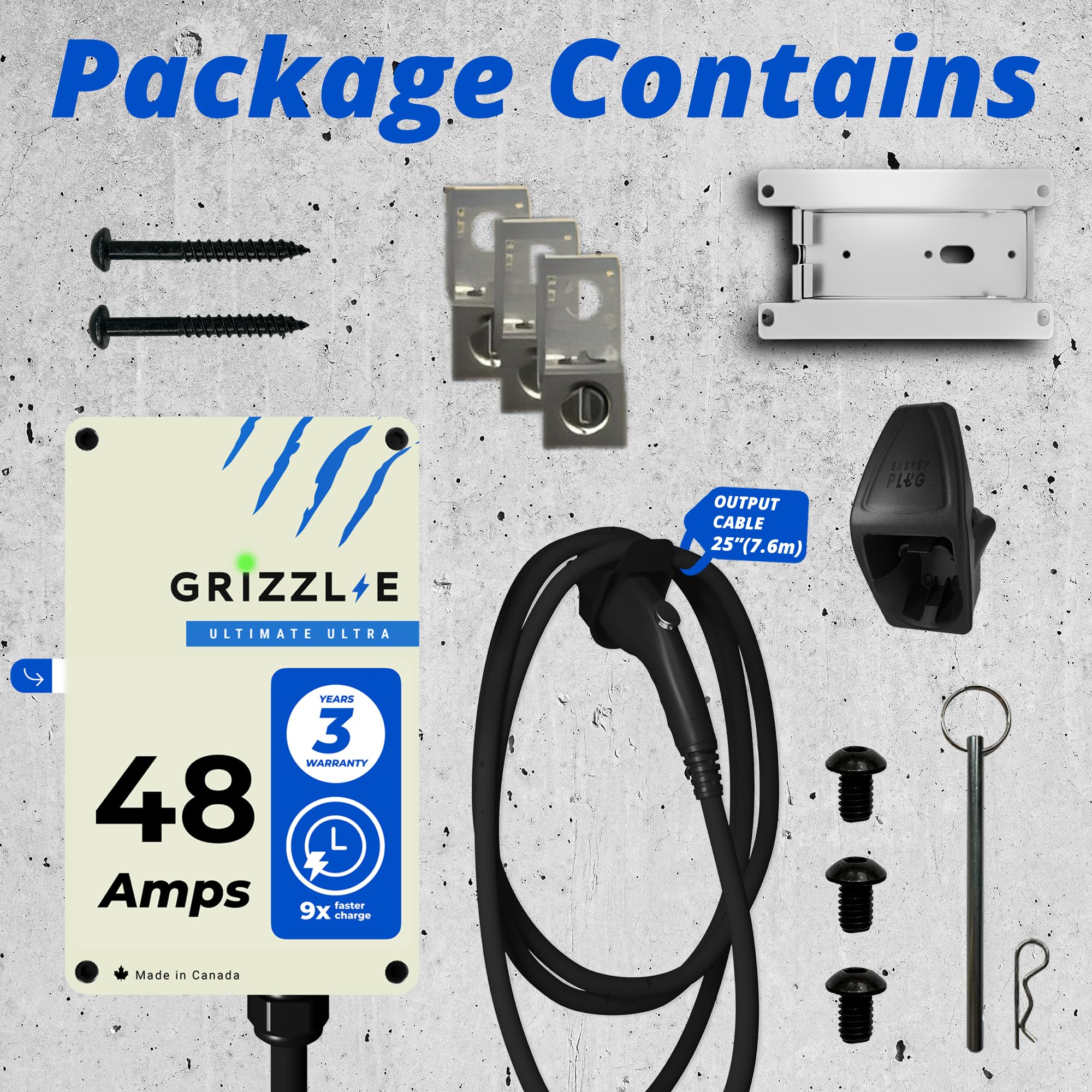 Grizzl-E 48A Ultimate Level 2 Fast Electric Vehicle (EV) Charger, UL Tested and Certified, Metal Case, Indoor/Outdoor Electric Car Fast Charging Station, Hardwired, Classic Black, J1772