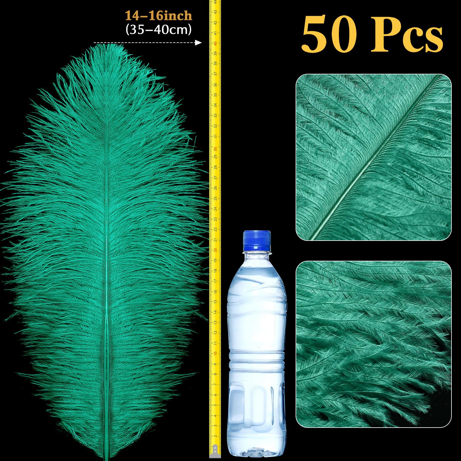 Retrowavy 50 Pcs 14-16 Inches Large Natural Ostrich Feathers Bulk for Centerpieces for Wedding Party Centerpieces Home Decoration Flower Arrangement (Black)