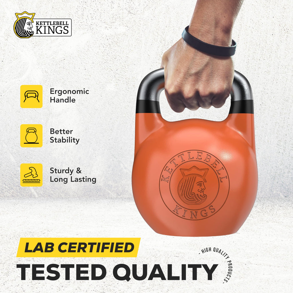 Kettlebell Kings Competition Kettlebells Weight (35mm handle) 8-48 KG | Hand weights Workout Gym Equipment & Strength training sets for Women & Men for Home Gym | Suitable for High Repetition Workouts