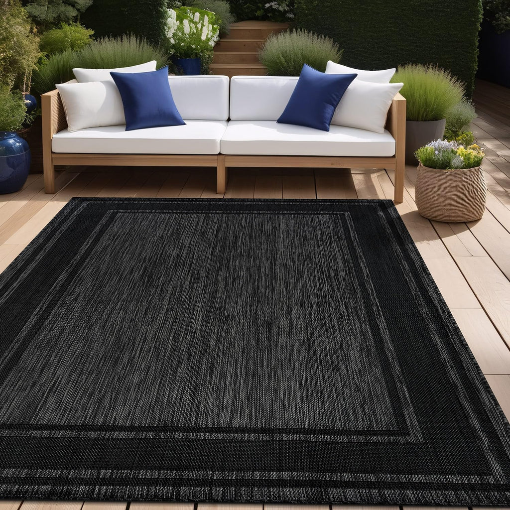 Beverly Rug Outdoor Rug 5x7 Modern Bordered Area Rugs for Indoor and Outdoor Patio Deck Porch Garden Waterproof Weather Sun Resistant Washable Outside Carpet (5 x 7 Beige)