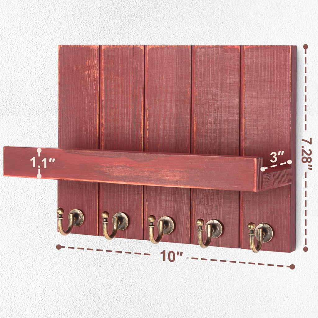 Rebee Vision Acacia Wood Key Holder Wall Mount – Farmhouse Key Holder for Wall & Mail Organizer with Shelf for Home Decor – Ideal for Apartment Essentials (Acacia Wood, 3.54" x 10" x 7.28")