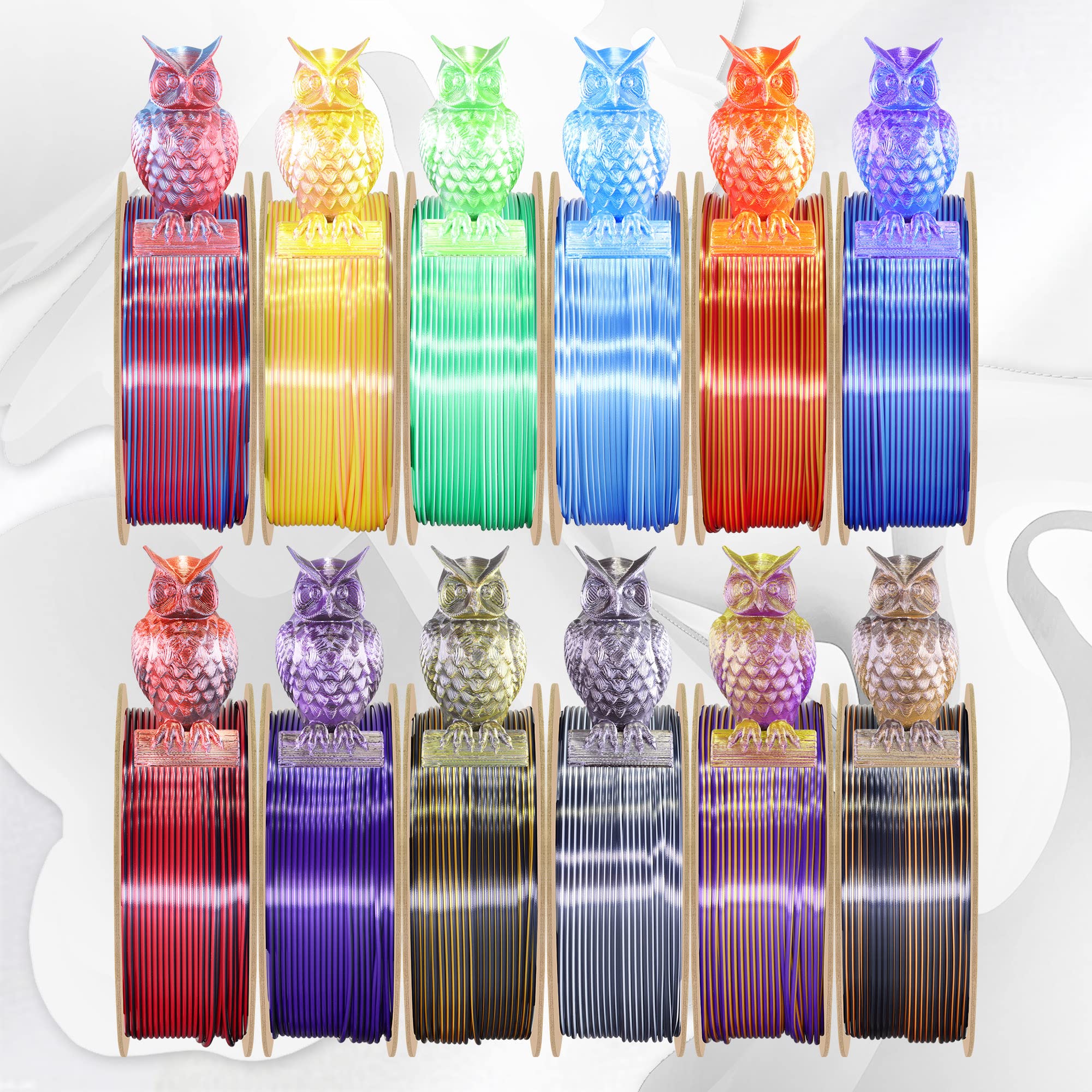 1.75mm PLA 3D Printer Filament Bundle: Glow in Dark Green/Blue/Purple/Rainbow, One Spool Clear Multi Colored, Each Spool 250g, Total 1.25Kg 3D Printing Material, 250g x 5 Spools Glow in Dark PLA