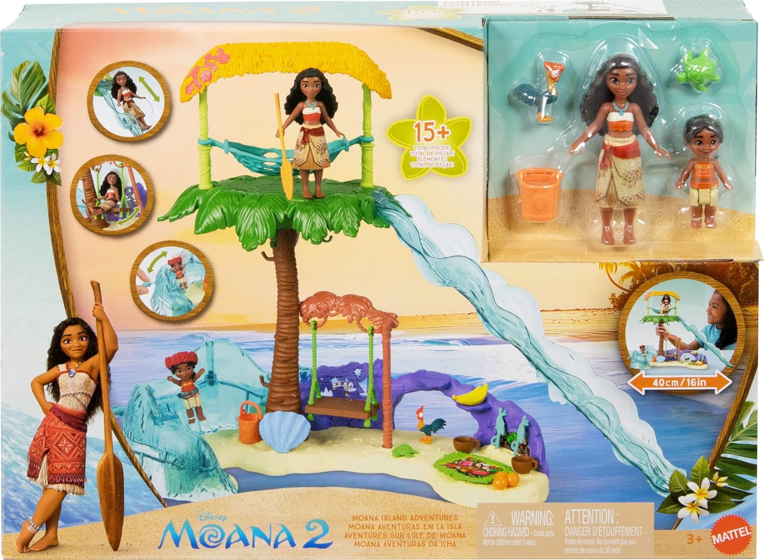 Mattel Disney Moana 2 Toys, Moana’s Island Adventure Playset with Moana & Simea Small Dolls, 2 Character Friends, 5 Play Areas & 8 Accessories