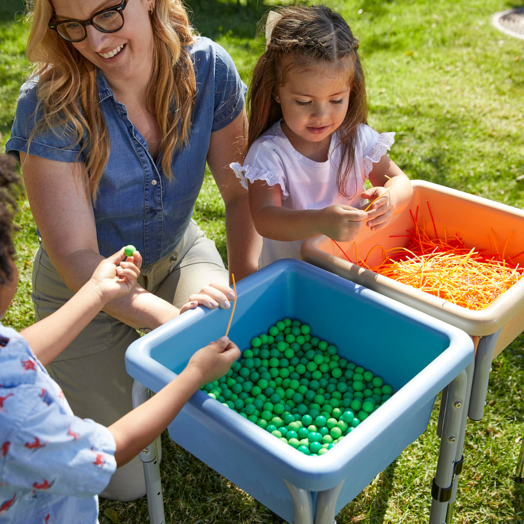 ECR4Kids 2-Station Sand and Water Adjustable Play Table, Sensory Bins, Blue/Red