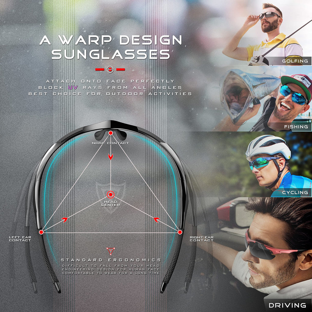 ATTCL 22g Polarized Sunglasses Men Sports: Secure Fit Wrap Around TR90 Frame Ultra-Light UV Protection for Running Fishing