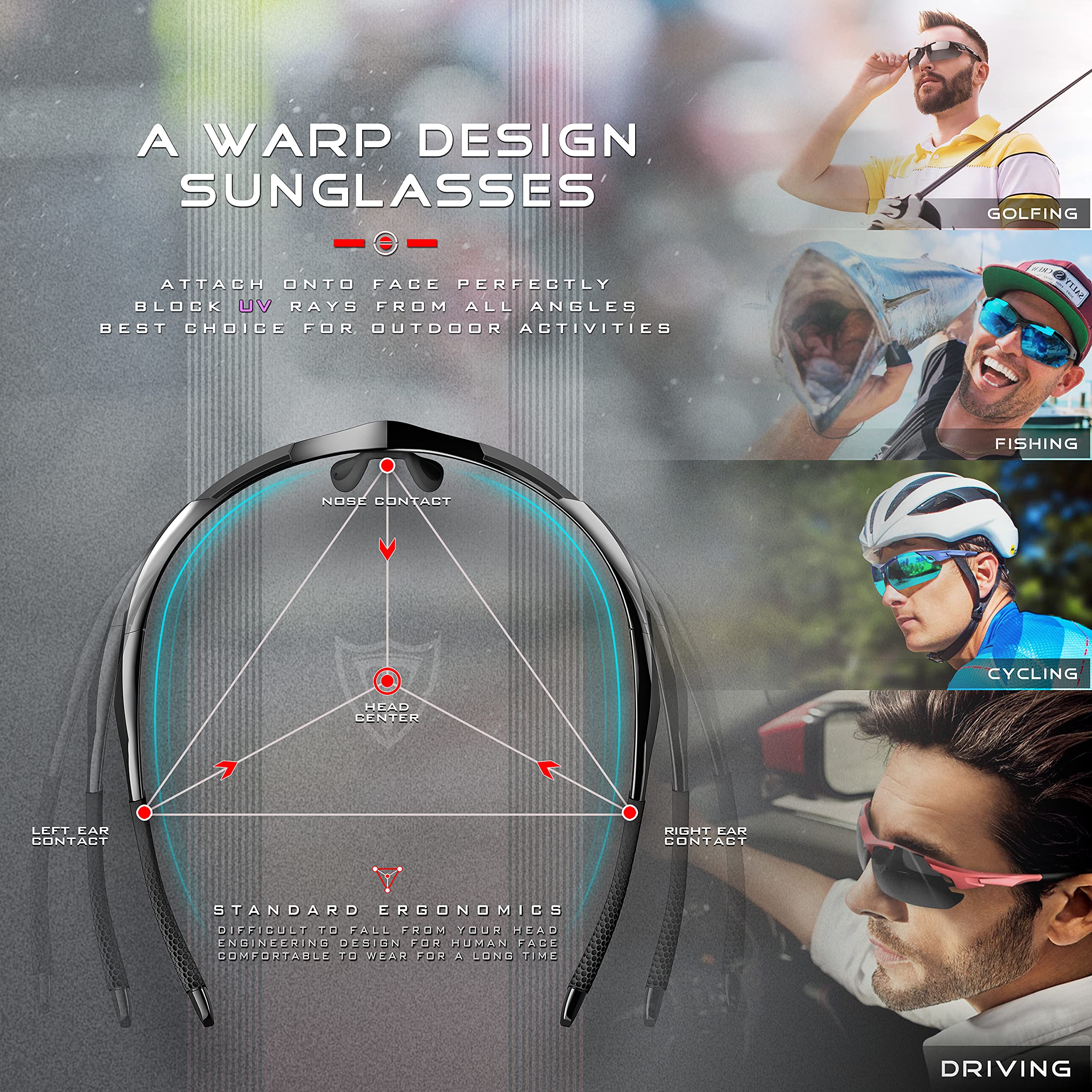 ATTCL 22g Polarized Sunglasses Men Sports: Secure Fit Wrap Around TR90 Frame Ultra-Light UV Protection for Running Fishing