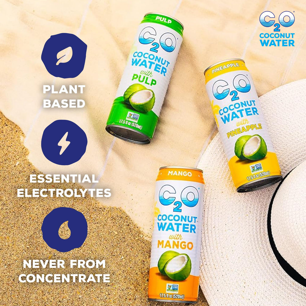C2O - Coconut Water with Ginger, Lime, & Turmeric (12 Pack) - Made with Fresh Coconut Water - Plant Based - Non GMO - Canned Water - Natural Hydration, Electrolytes, & Potassium - 12 Cans, 17.5 FL OZ