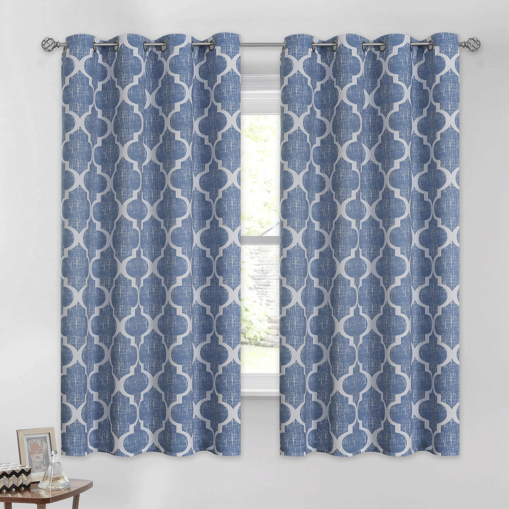 Beauoop 100% Blackout Curtains 45 Inches Long 2 Panels for Bedroom Living Room Aqua Grey Moroccan Geo Room Darkening Thermal Insulated Soundproof Grommet Top Window Treatments Drapes, 50x45 Set of 2