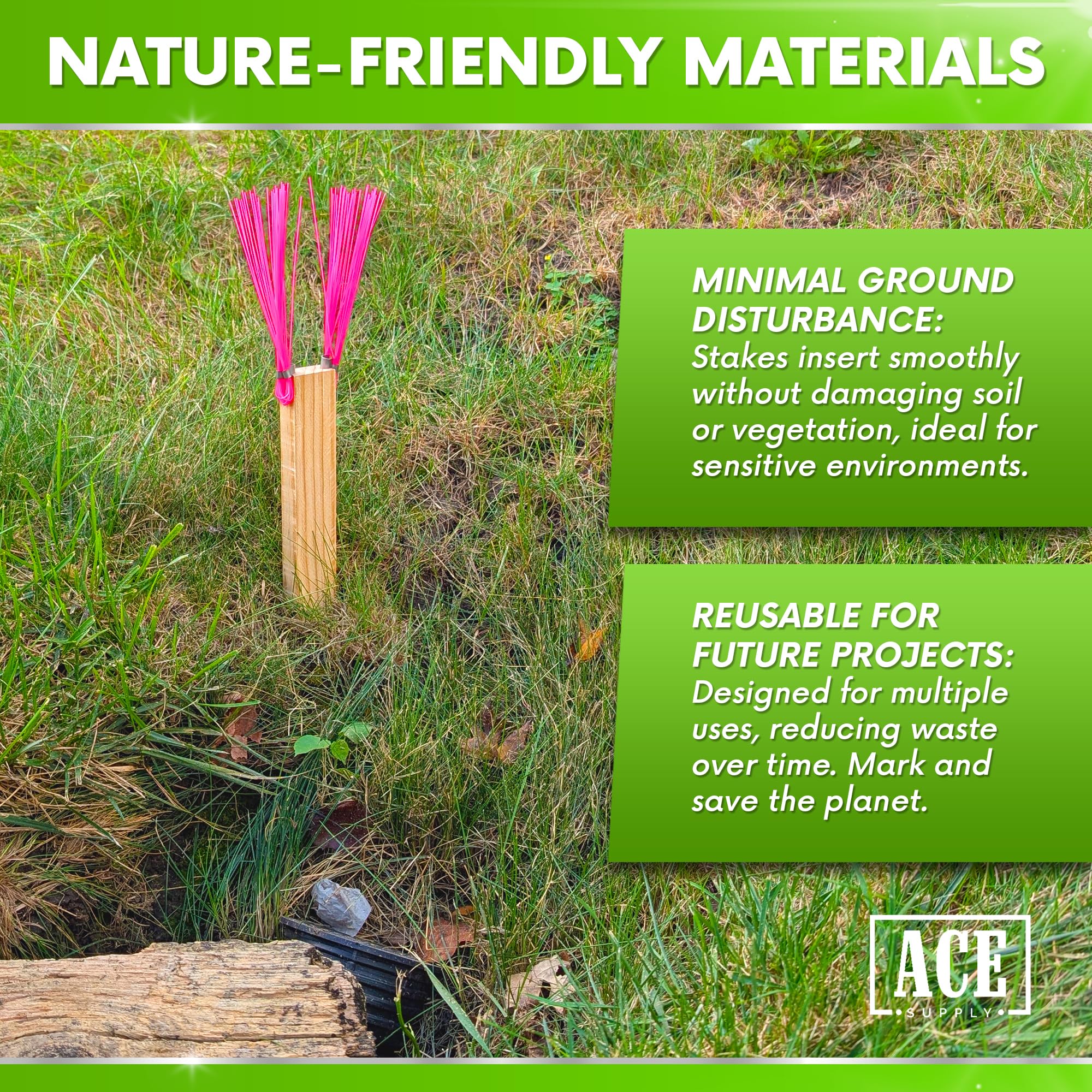 Blue Marking Whiskers With Stakes - 25 Pack - Durable Marking Whisker Set - Use Survey Whiskers As Ground Markers, Construction Markers, Or Trail Markers