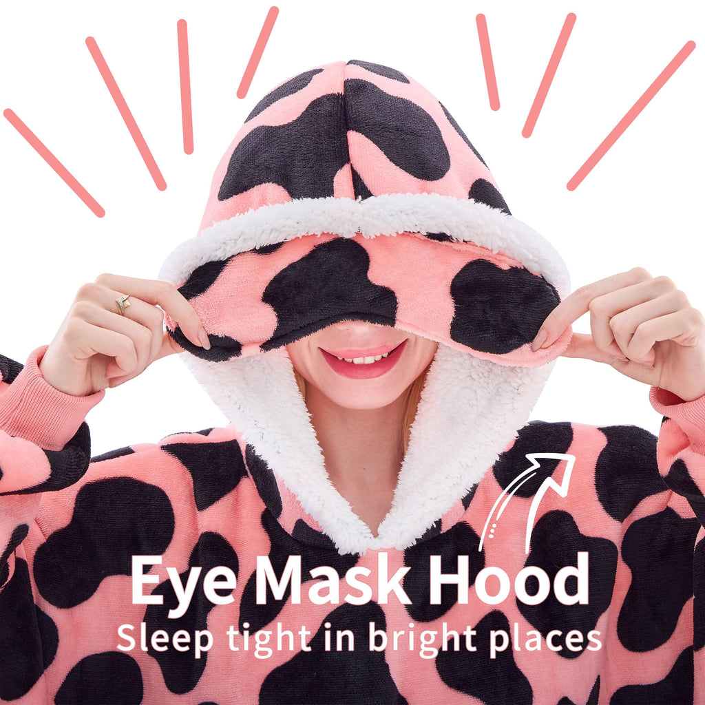 IFNOW Wearable Blanket Hoodie, Oversized Sherpa Fleece Hooded Sweatshirt with Eye Mask, Cozy and Giant Blanket Hoodie with Sleeves Extra Long for Adults Men Women, Black