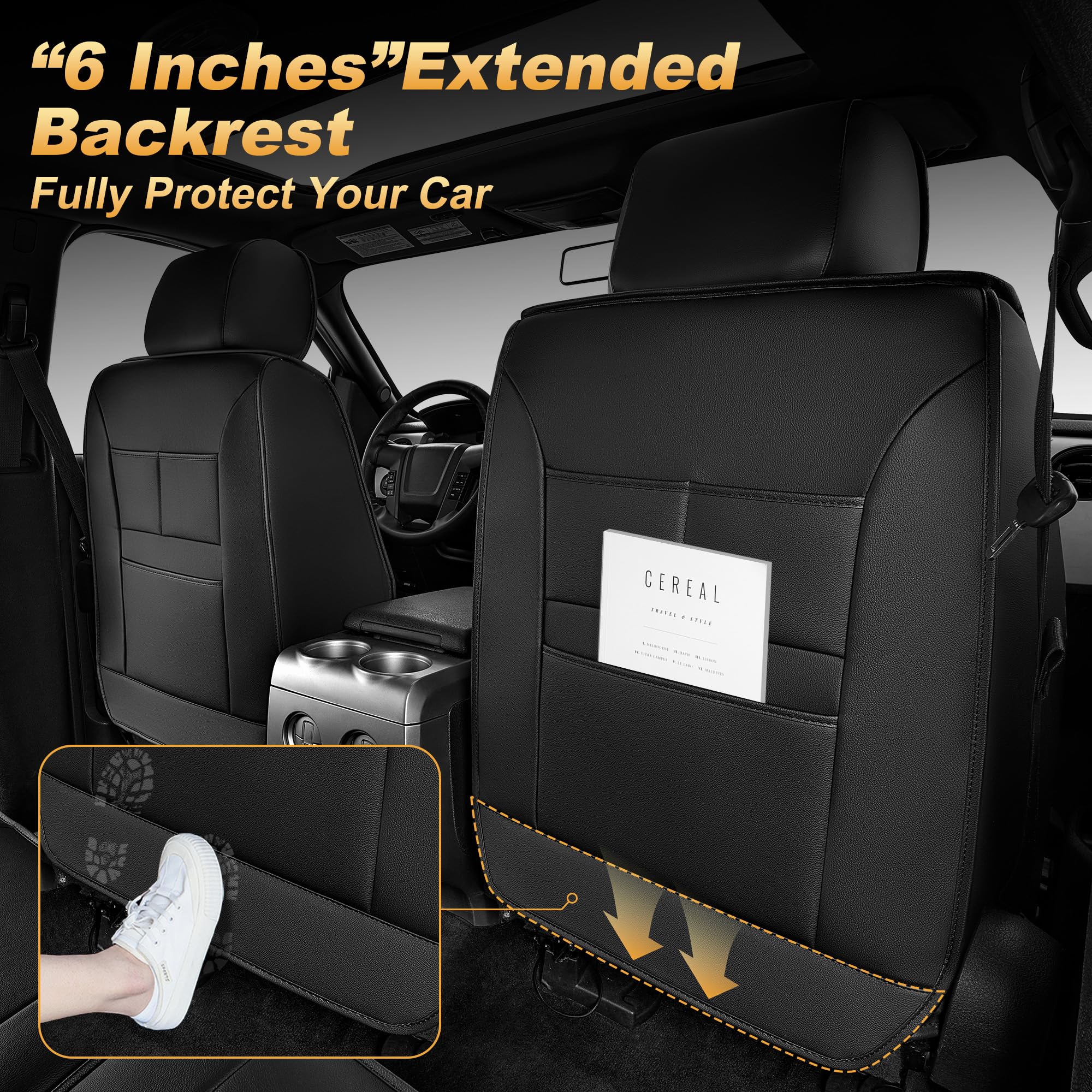 AOMSAZTO Seat Covers Fit for Ford F150 : 2009-2024 2025 2026 - F250/F350/F450 2017-2024 2025 2026 Truck Pick-up Front Car Seat Covers Faux Leather(Blackline, 2PCS Front)