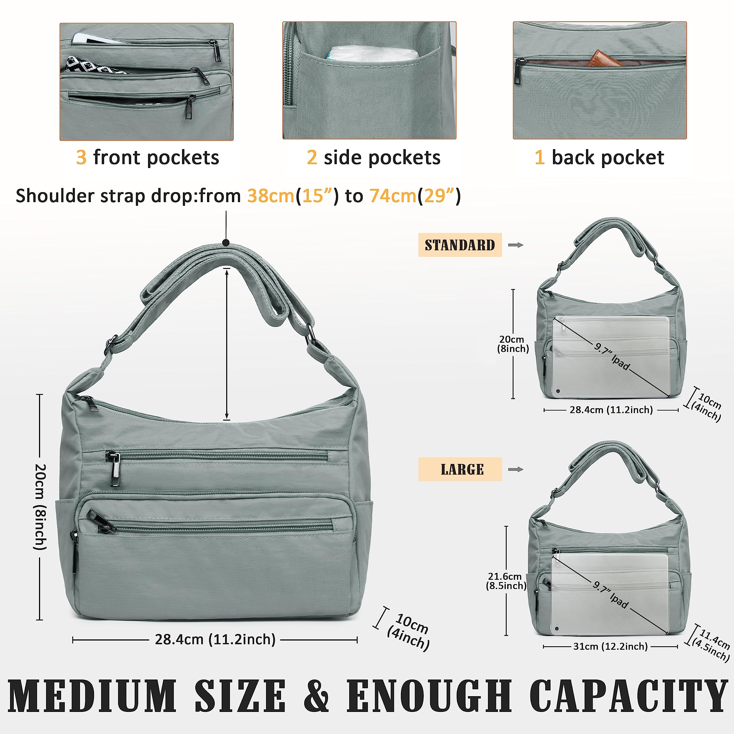 VOLGANIK ROCK RFID Purses for Women Fabric Nylon Multi Pocket Crossbody Bag Ladies Travel Handbag