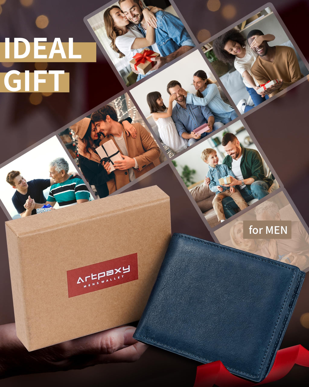 Artpaxy Mens Wallet Genuine Leather Bifold RFID Blocking Wallet for Men with 1 ID Window 13 Card Holders 2 cash pockets 1 Gift Box