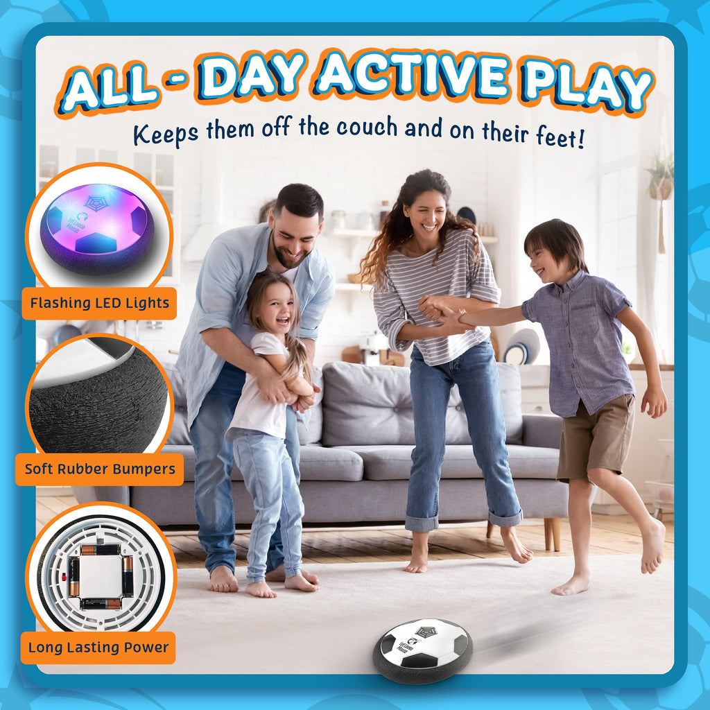 Let Loose Moose Hover Soccer Ball - Set of 2 Air Floating Soccer Toy with Led Light and Foam Bumper Protection, Indoor Sports Games Birthday Christmas for Boys - Birthday Gifts for Kids
