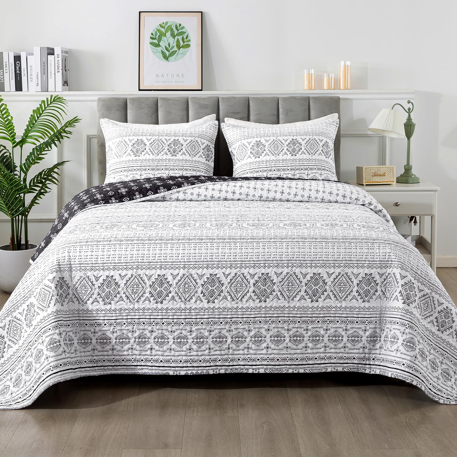 Andency Twin Quilt Set Grey, 2 Pieces Boho Lightweight Soft Striped Bedspread for All Season (68"x86"), Gray Printed Bohemian Polyester Reversible Coverlet Comoforter Sets