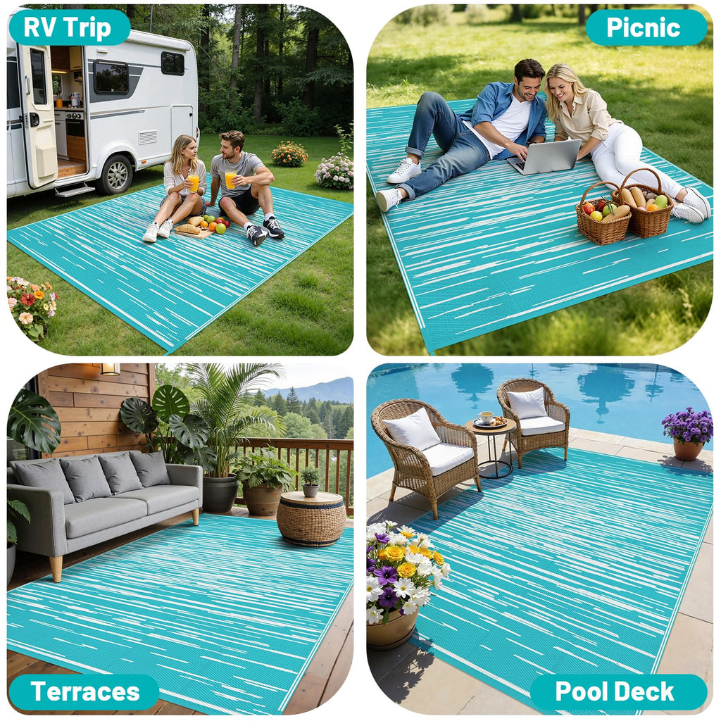 HEBE Checkered Outdoor Rug Waterproof 5x8, Reversible Plastic Straw Rug RV Camping Rug, Indoor Outdoor Patio Mat Clearance, Outside Carpet for Porch,Deck,Camper,Balcony,Backyard,Picnic