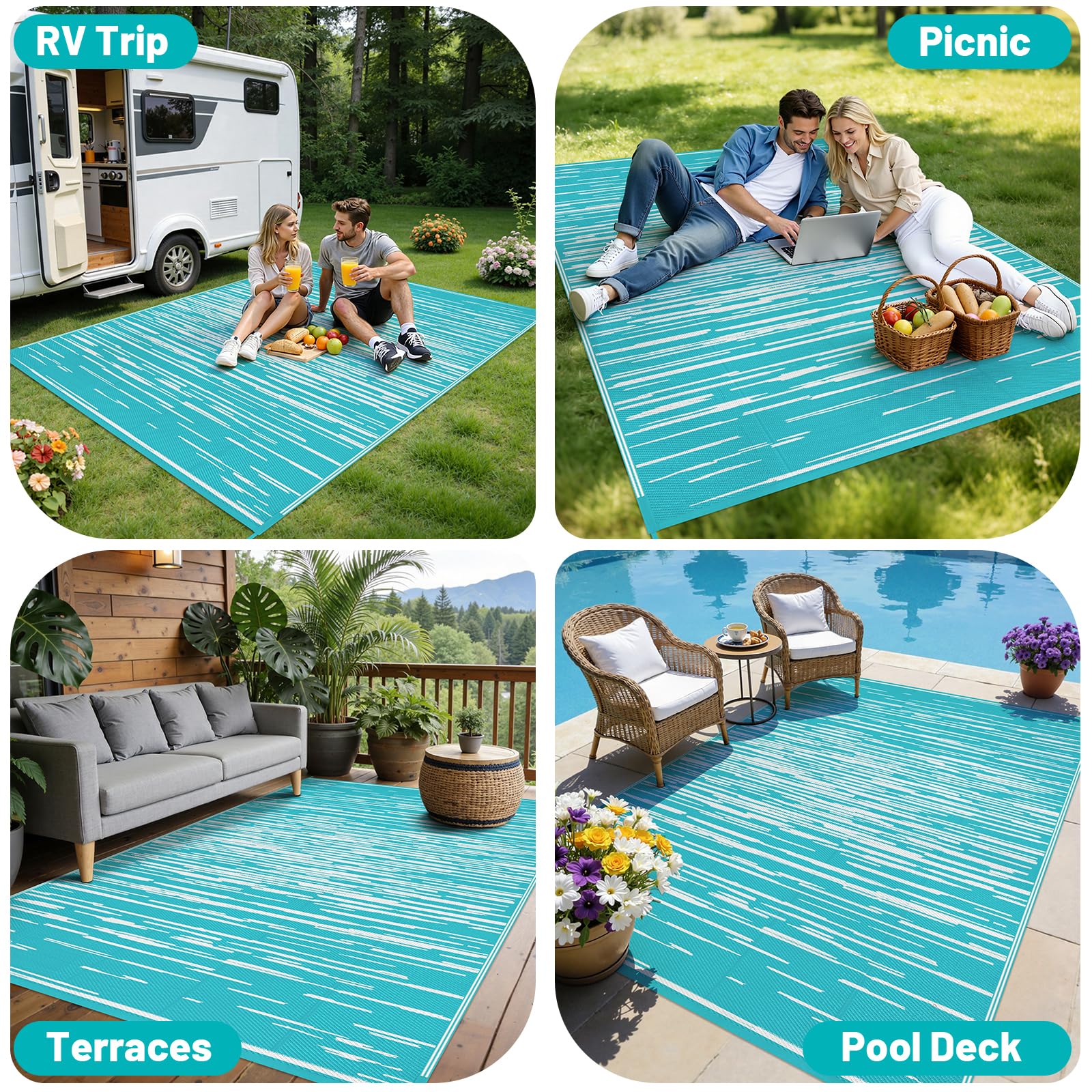 HEBE Checkered Outdoor Rug Waterproof 5x8, Reversible Plastic Straw Rug RV Camping Rug, Indoor Outdoor Patio Mat Clearance, Outside Carpet for Porch,Deck,Camper,Balcony,Backyard,Picnic