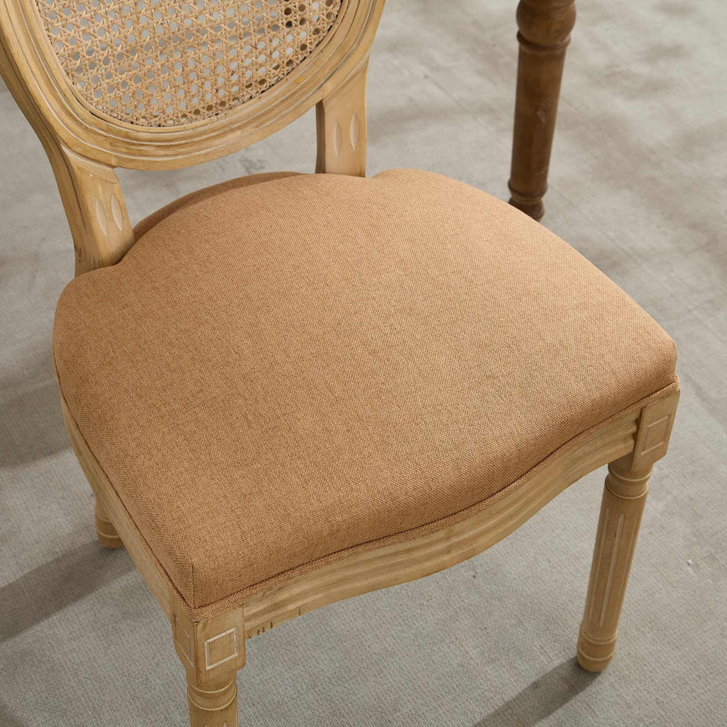 SoarFlash Linen French Dining Chairs Set of 2, Vantage Dining Chair with Round Back, Wood Leg Farmhouse Country Dining Chair for Living Room,Kitchen,Bedroom,Beige