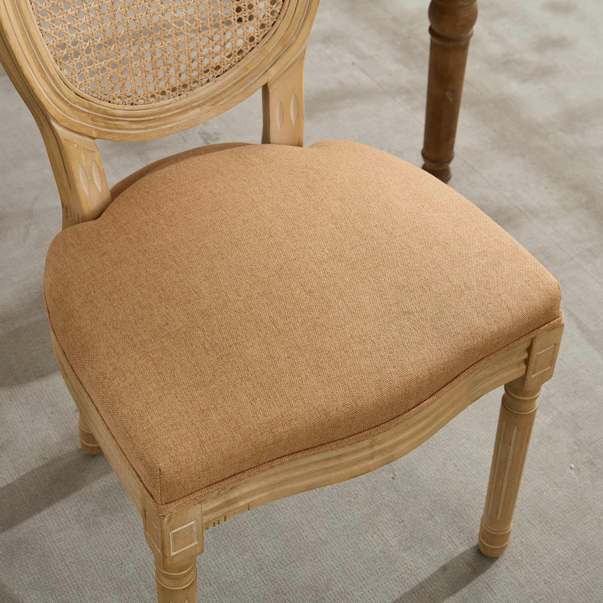 SoarFlash Linen French Dining Chairs Set of 2, Vantage Dining Chair with Round Back, Wood Leg Farmhouse Country Dining Chair for Living Room,Kitchen,Bedroom,Beige