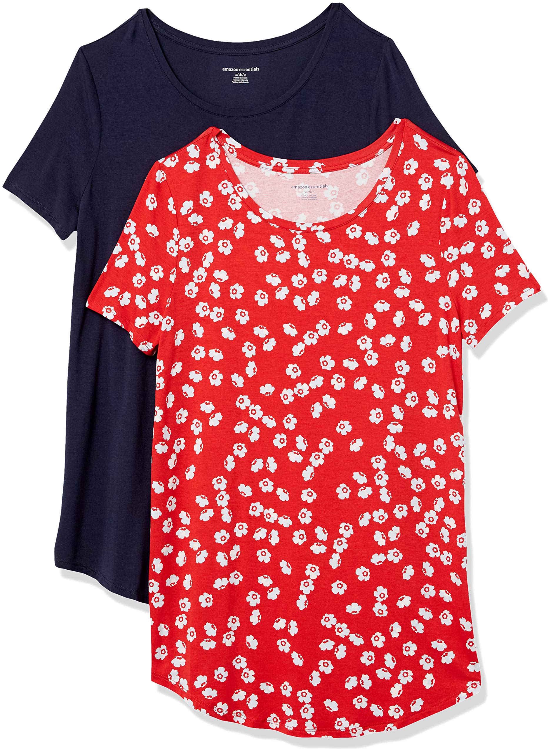 Amazon Essentials Women's Short-Sleeve Scoopneck Tunic Tops, Pack of 2
