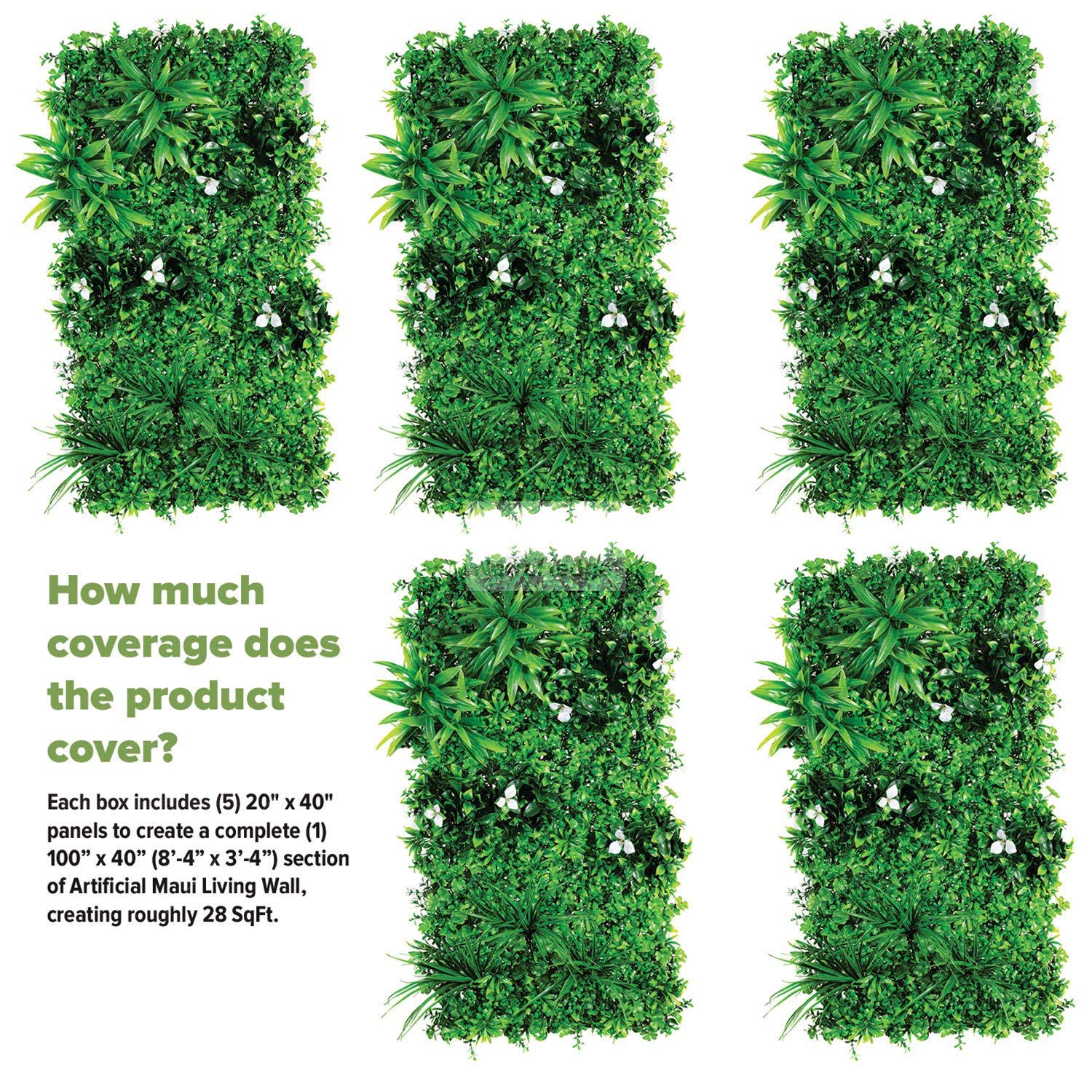 NatraHedge 20''X40'' Artificial Kauai Living Wall Grass Wall Decor, 5Pcs (28SqFt) Hedge Leaf Grass Panels for Indoor, Outdoor, Garden and Balcony Privacy Fence Screen