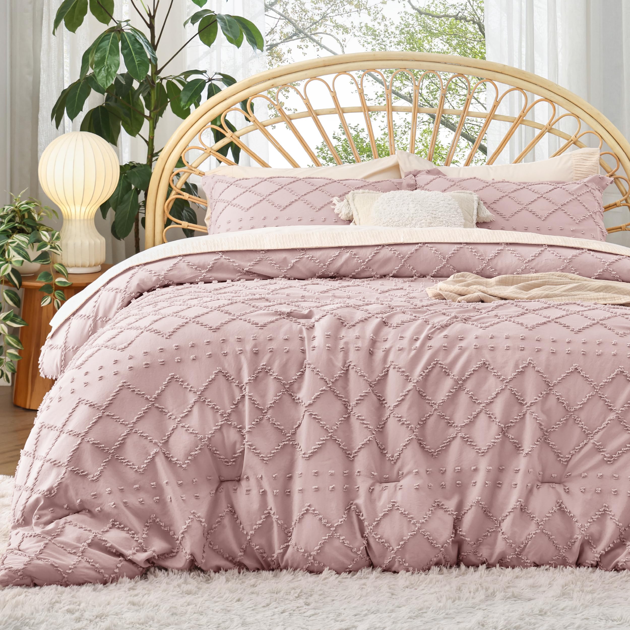 Bedsure Twin Comforter Set - White Boho Twin Comforter, Distressed Vintage Dorm Bedding Set for Kids, 2 Pieces Modern Farmhouse-Style Bed Set, Includes 1 Pillow Sham