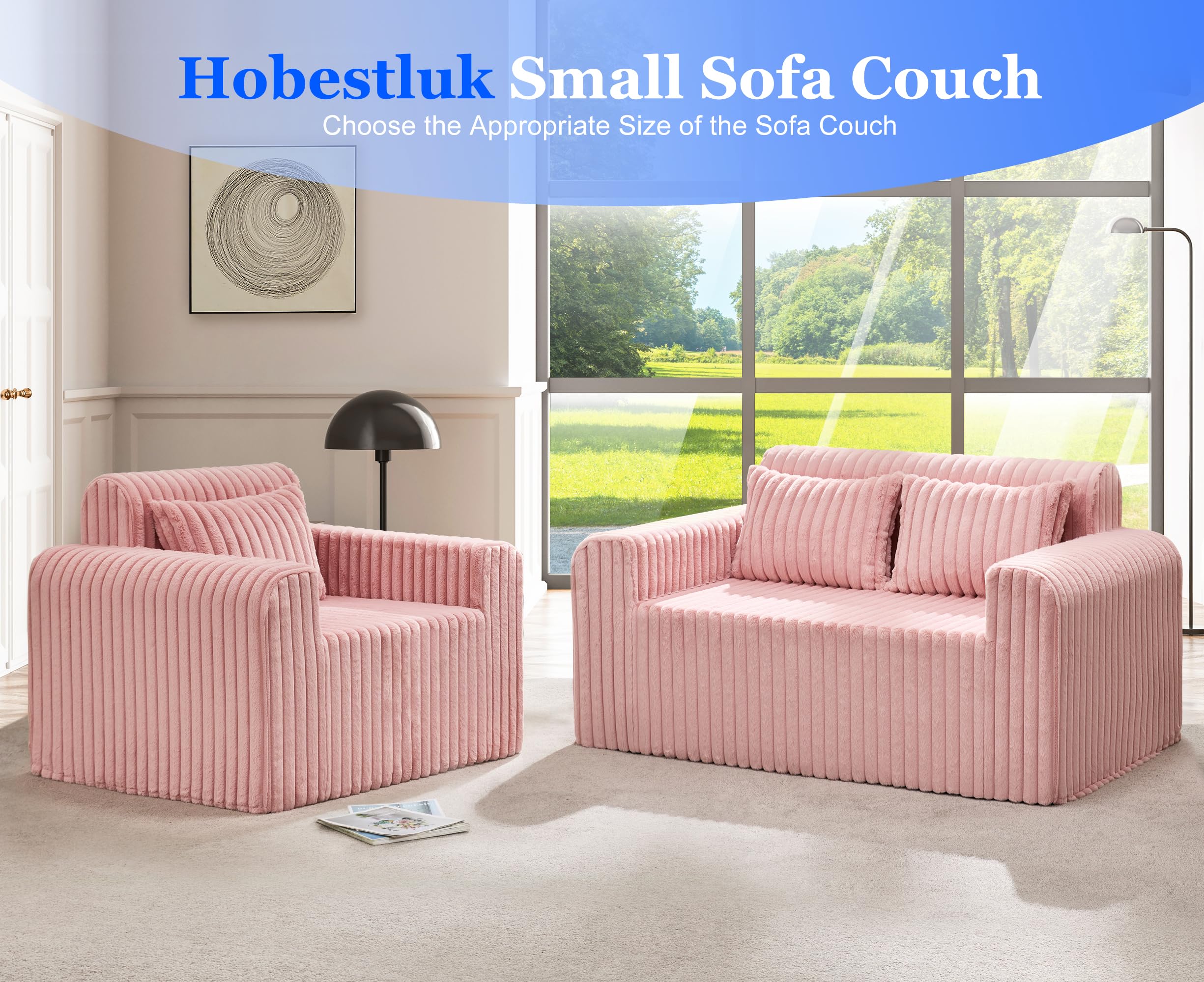 Hobestluk Single Sofa Foam Couch Sofa for Small Spaces Comfy Sofas with Removable Cover Furry Couch with Pillows for Living Room, Bedroom, Apartment, Office (Black, Standard)