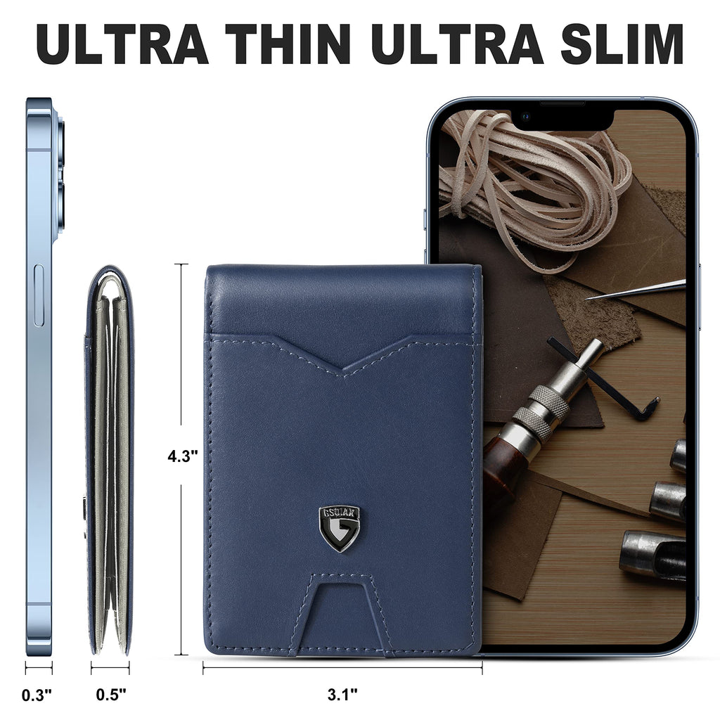 GSOIAX Slim Wallet for Men Rfid Blocking Leather Bifold Front Pocket Carbon Fiber Men's Money Clips Credit Card Holder With Gift Box