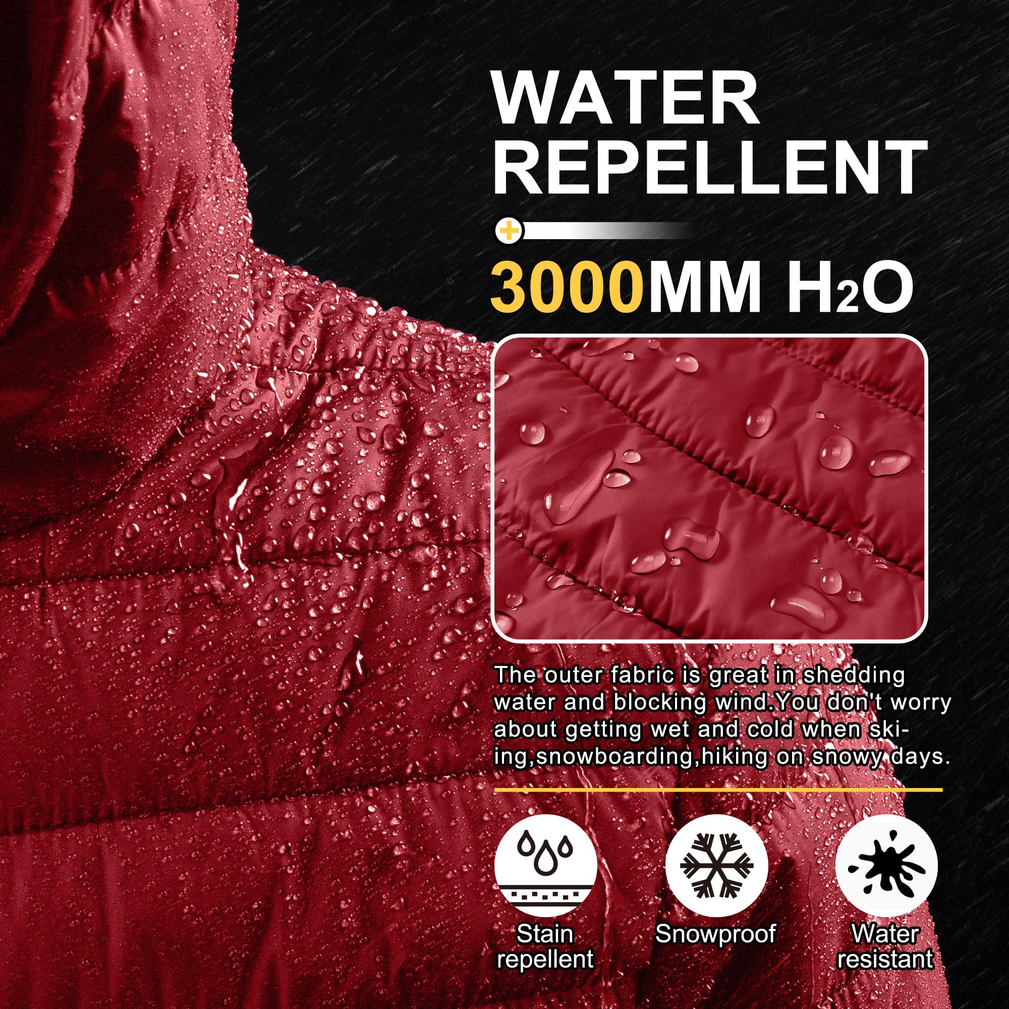 Outdoor Ventures Men's Lightweight Packable Hooded Puffer Jacket Insulated Winter Coat for Snow Ski Traveling