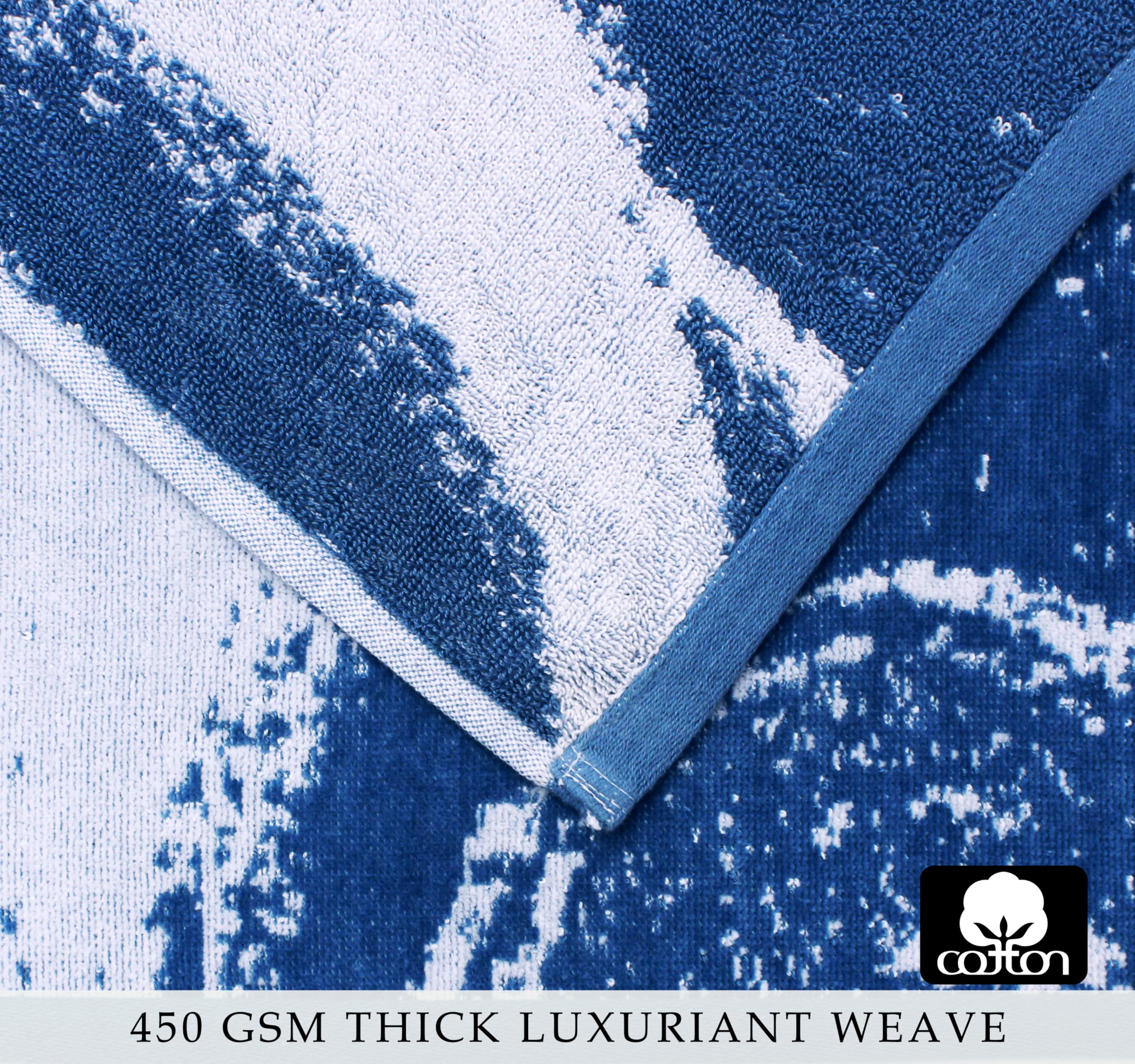 COTTON CRAFT Ombre Stripe Extra Wide Beach Towel for Two - 58x68 - Pure Cotton - Double Woven Jacquard Thick Plush Super Soft Luxurious Velour Pile - Pool Picnic Bath - 450 GSM - Blue