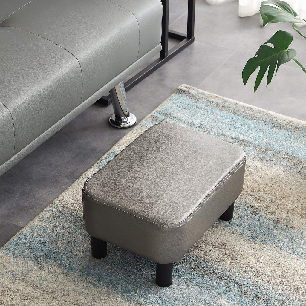 IBUYKE 16.54" Small Footstool, PU Faux Leather Step Stool, with Padded Seat Pine Wood Legs and Padded Rectangular Stool, for Bedroom, Black RF-BD210