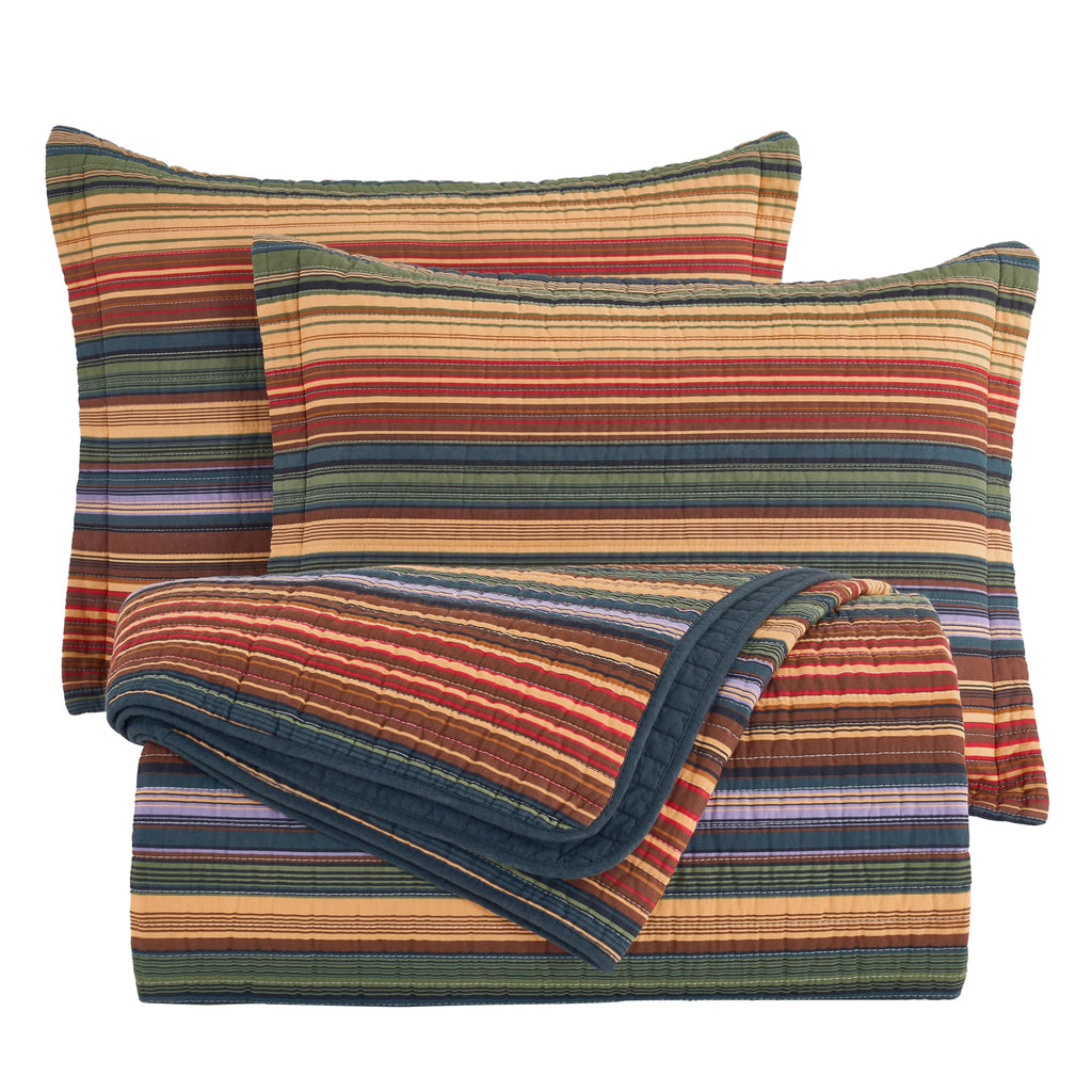 Chezmoi Collection Avery Striped Cotton Quilt Set Twin Size, 2-Piece Soft Pre-Washed 100% Cotton Quilt, Multi-Color Brown