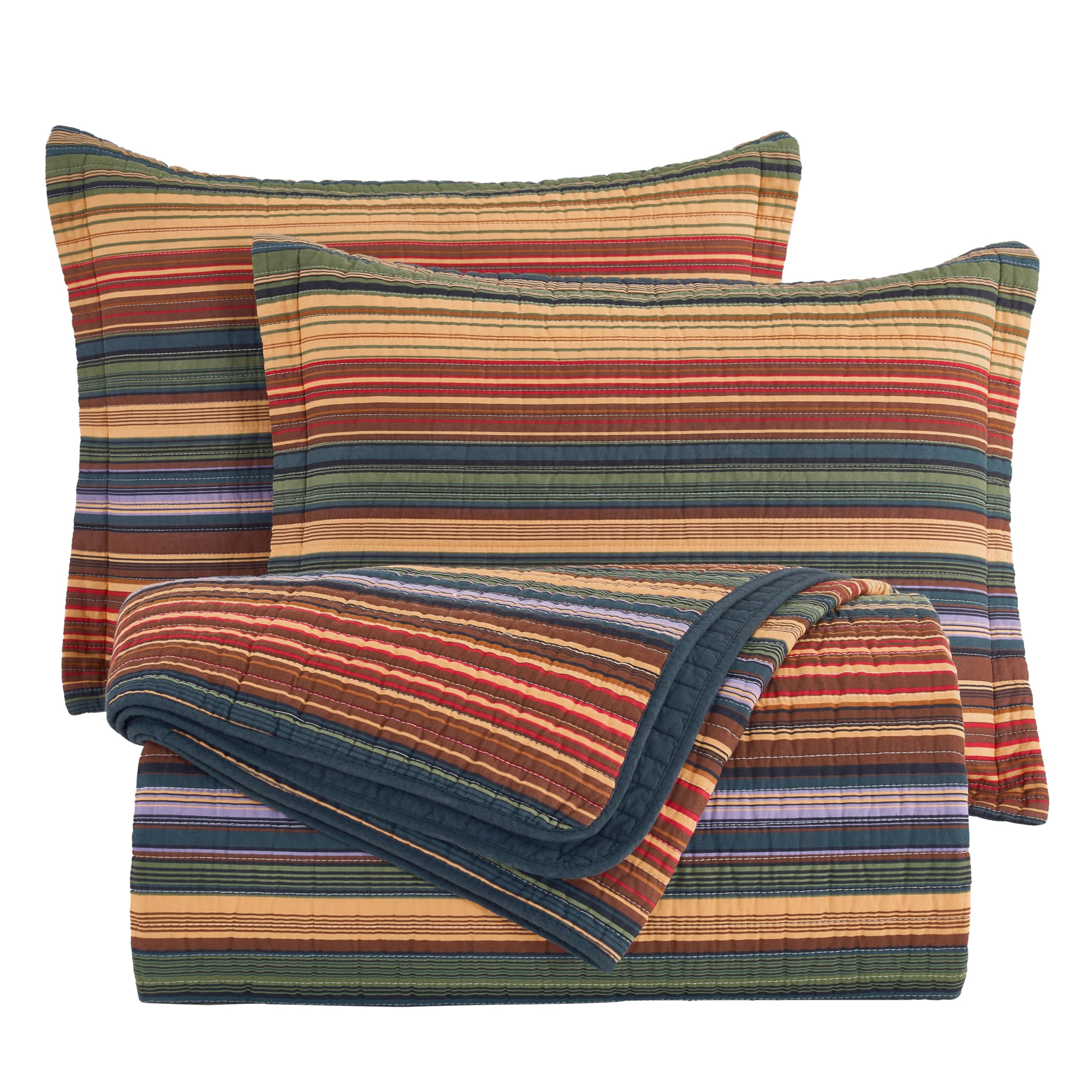 Chezmoi Collection Avery Striped Cotton Quilt Set Twin Size, 2-Piece Soft Pre-Washed 100% Cotton Quilt, Multi-Color Brown