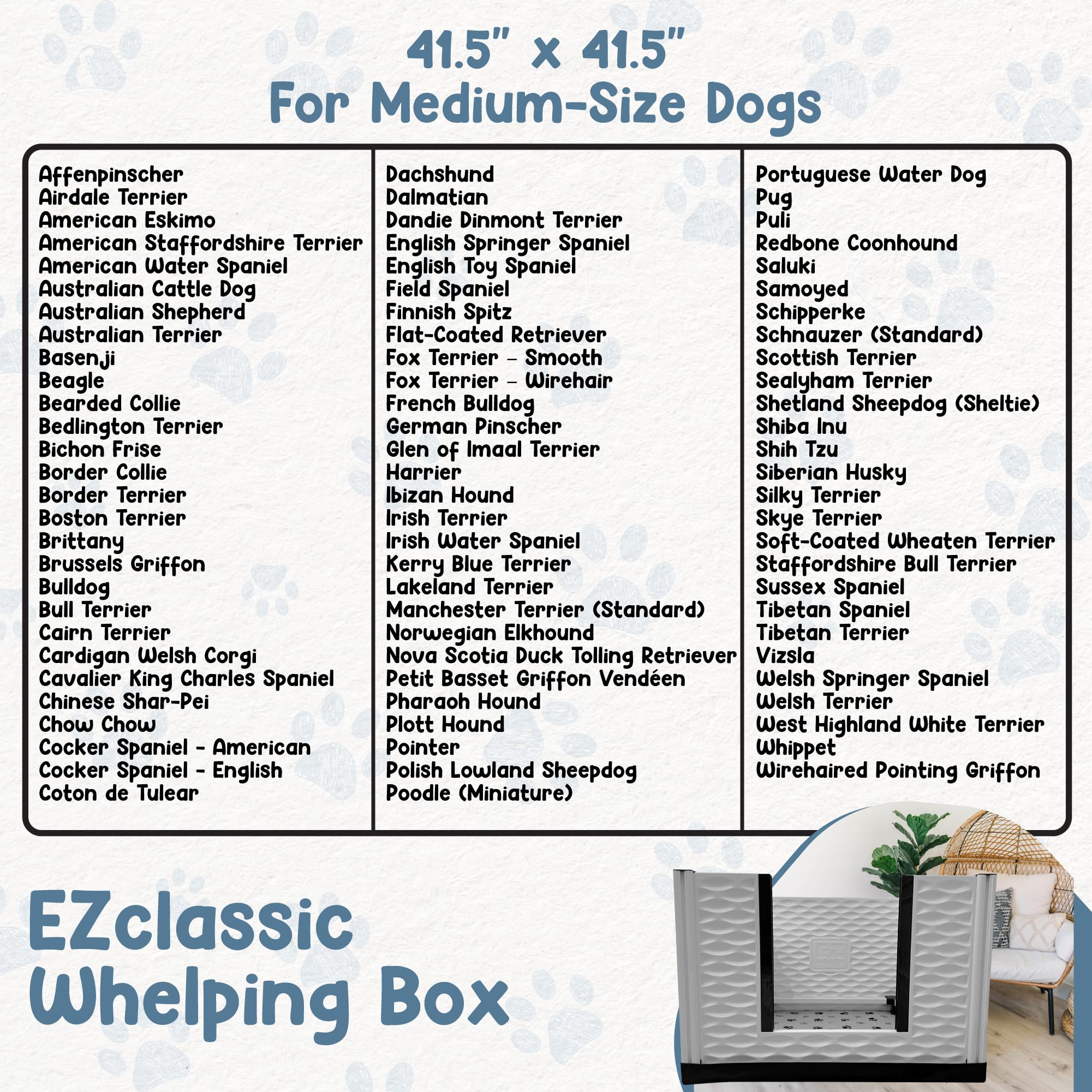 EZwhelp EZclassic Windowed 48"x48"x18" Whelping Box with Rails and Windowed Walls, Padded Dog Whelping Box, Black Pad
