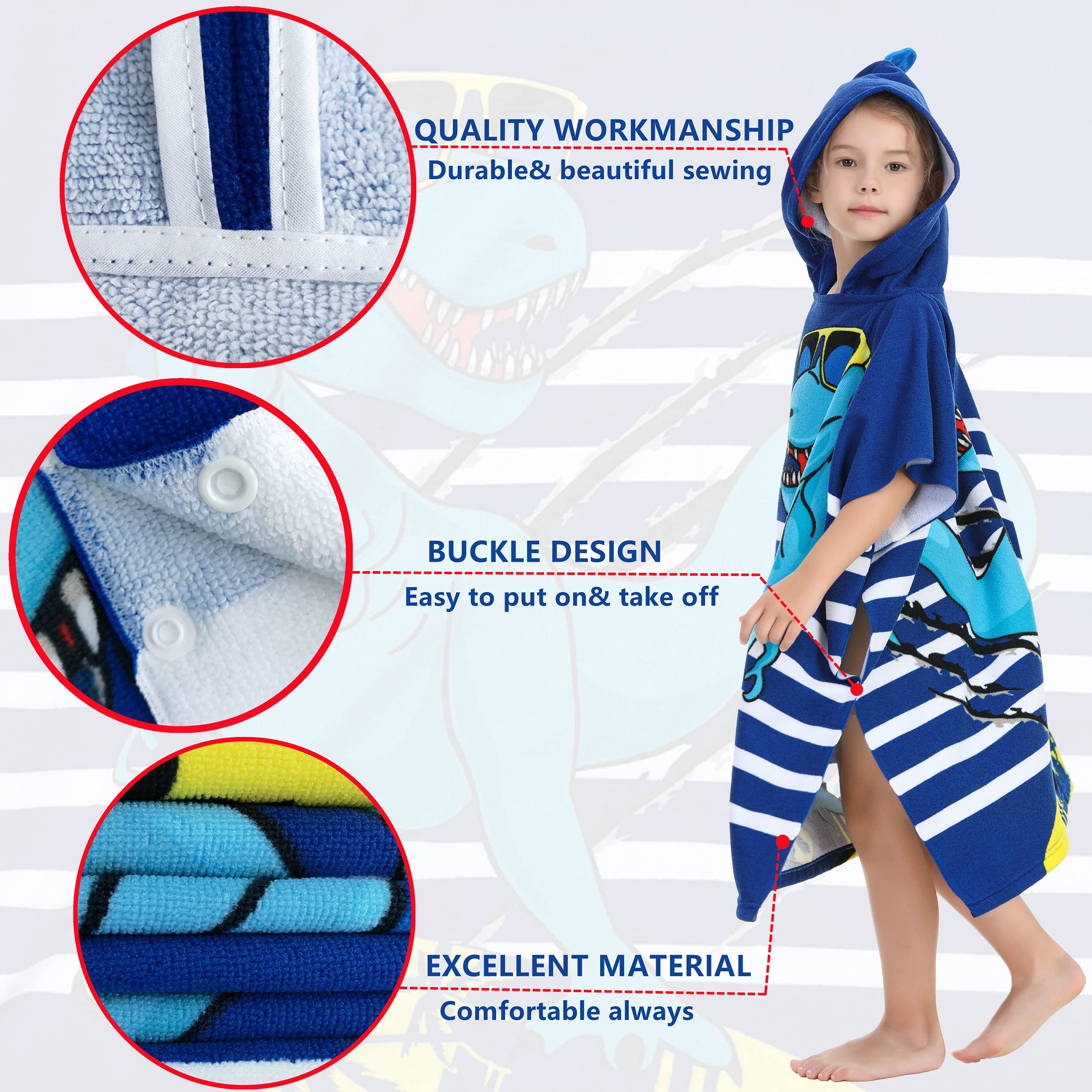 Soft Microfiber Swim Cover-ups for 3 to 10 Years Old Kids Hooded Bath Beach Poncho Towels (Alligator, Fits 3-10 Years)
