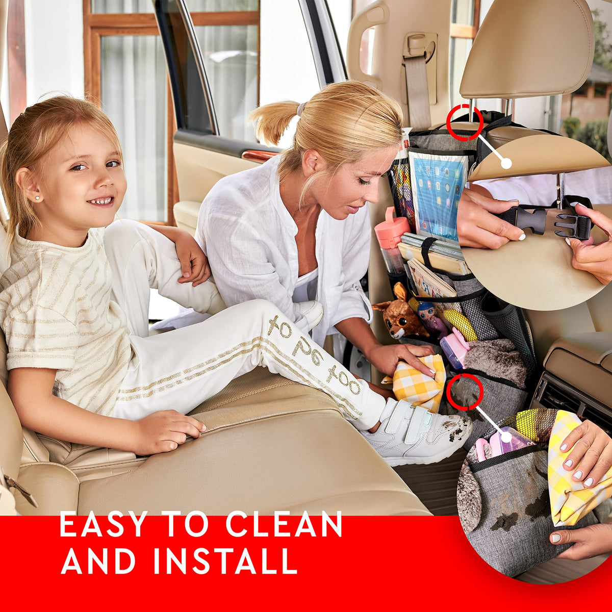 Helteko Backseat Car Organizer, Kick Mats Back Seat Protector with Touch Screen Tablet Holder, Back Seat Organizer for Kids, Travel Accessories with 9 Storage Pockets 2 Pack, Black