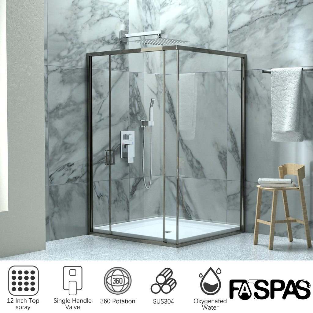 Brushed Gold Shower System with 10-Inch Rain Showerhead and Tub Spout | cUPC-certified pressure balance brass valve to prevent scalding, CEC-certified air injection technology for low pressure