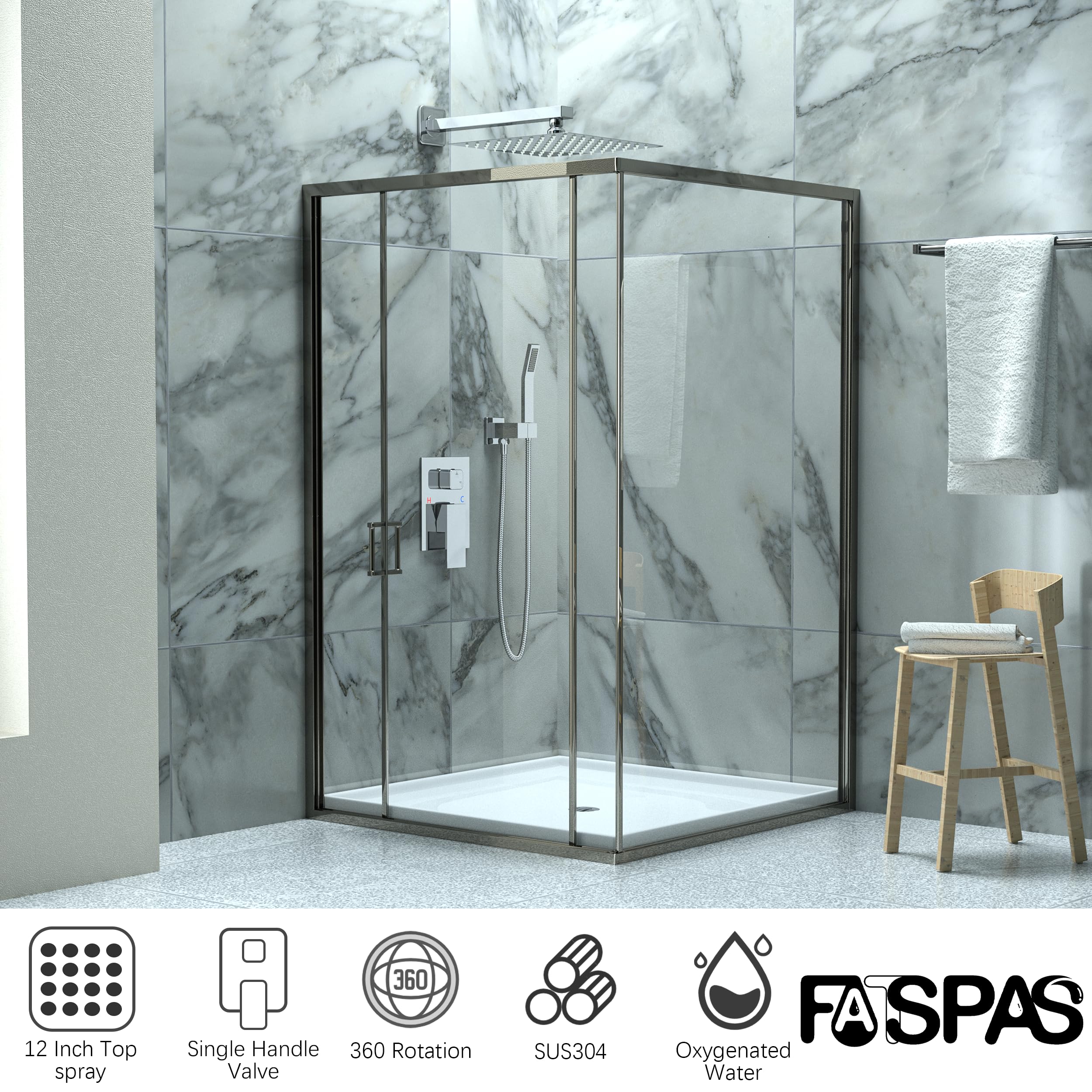 Brushed Gold Shower System with 10-Inch Rain Showerhead and Tub Spout | cUPC-certified pressure balance brass valve to prevent scalding, CEC-certified air injection technology for low pressure