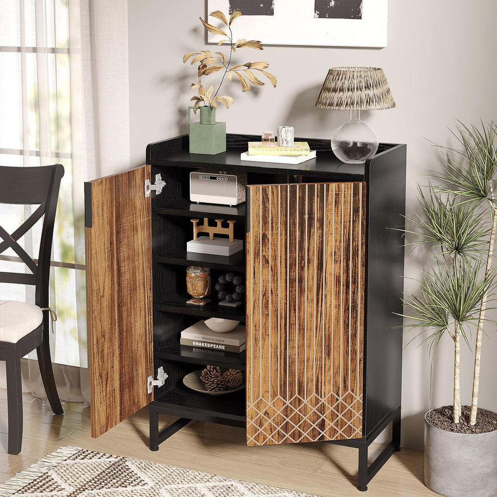 Tribesigns Modern Shoe Cabinet for Entryway, 25 Pairs Shoe Cabinet with Doors, Wood 5-Tier Shoe Organizer, Freestanding Brown Shoe Storage Cabinets with Black Metal Frame for Bedroom Living Room